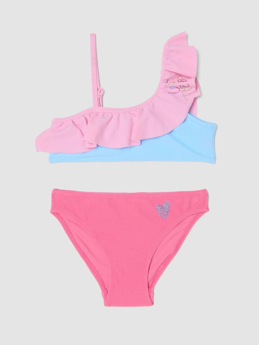 Pink stretch bikini with frill detailing_0
