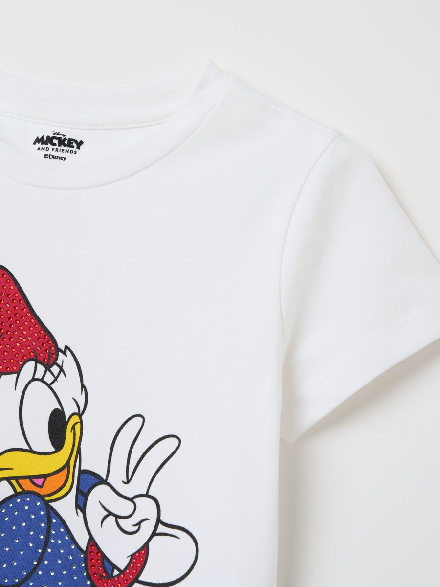 T-shirt in stretch cotton with diamanté and Daisy Duck print_3
