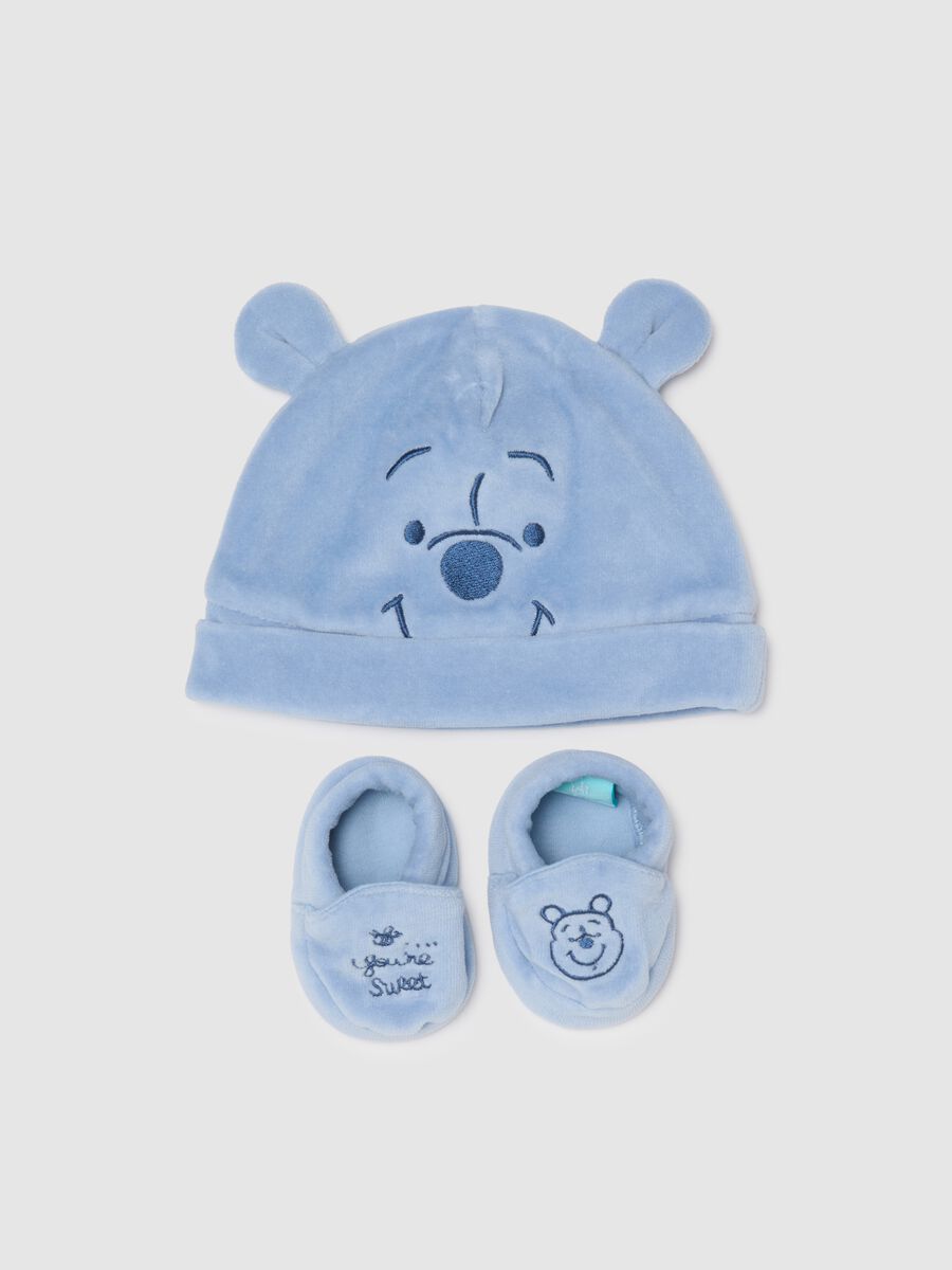 Blue cotton baby hat and shoes_0