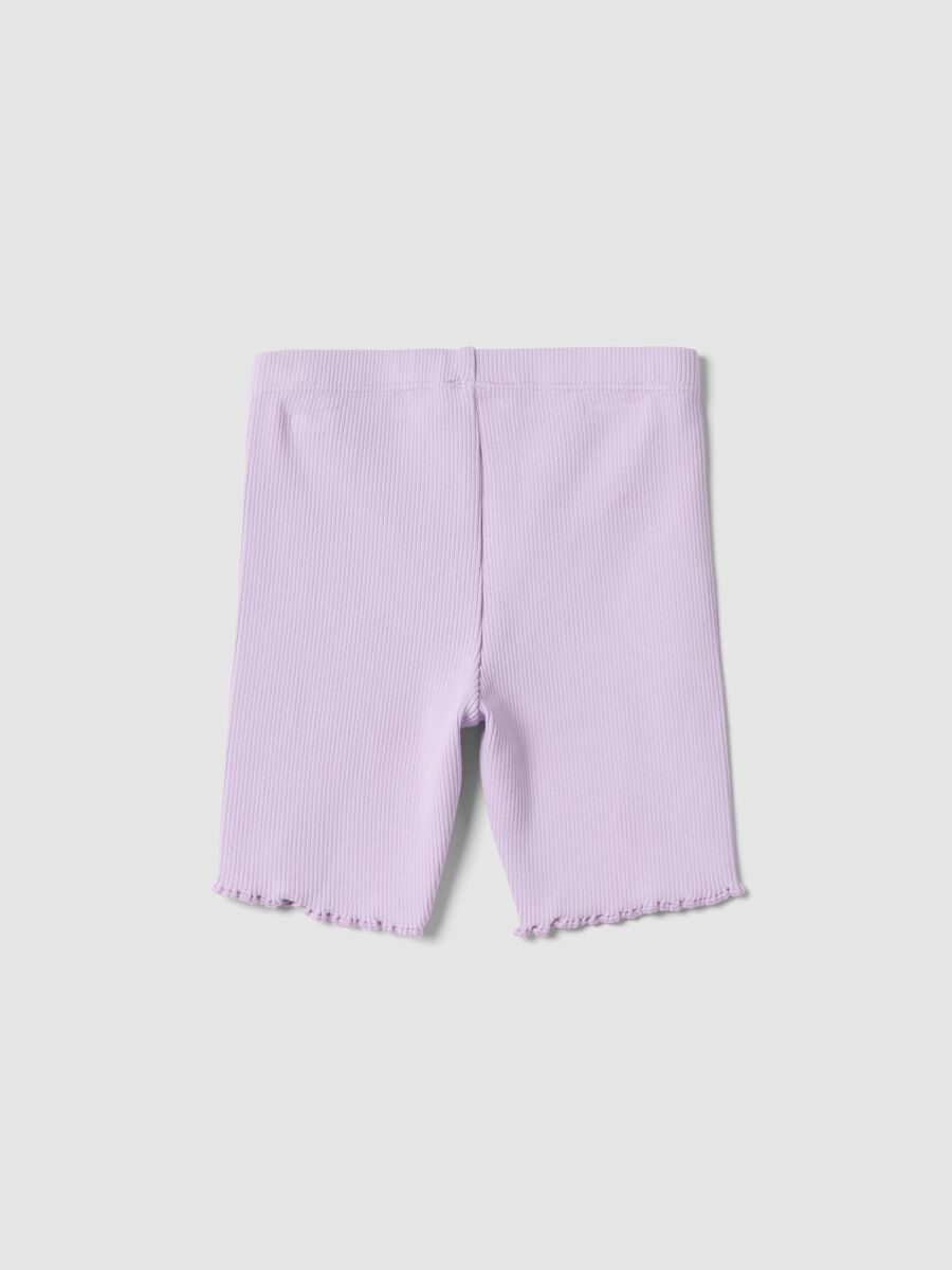 Purple ribbed stretch-cotton shorts for baby girls, regular fit_1