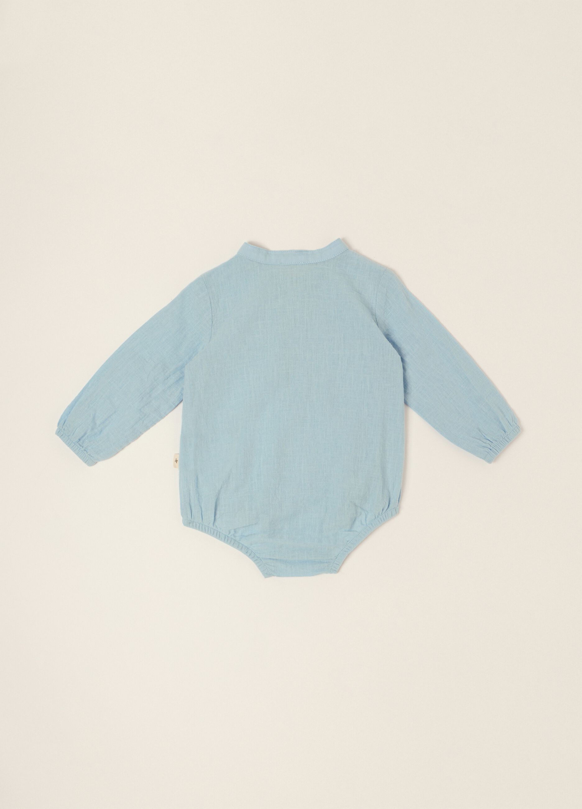 Light blue long-sleeve cotton and linen blend bodysuit
