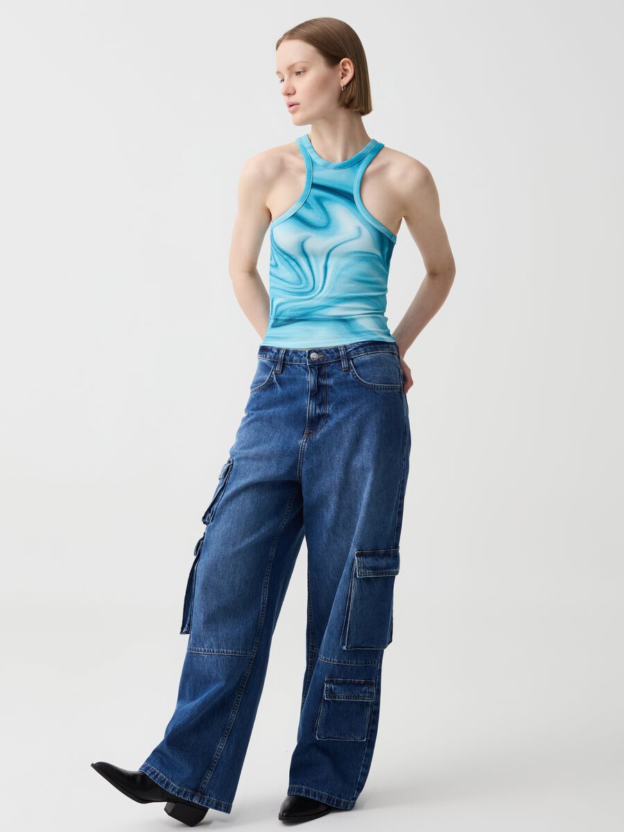 Ribbed tank top with halter neck_0