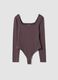 Brown stretch-fabric bodysuit with sweetheart neckline_5