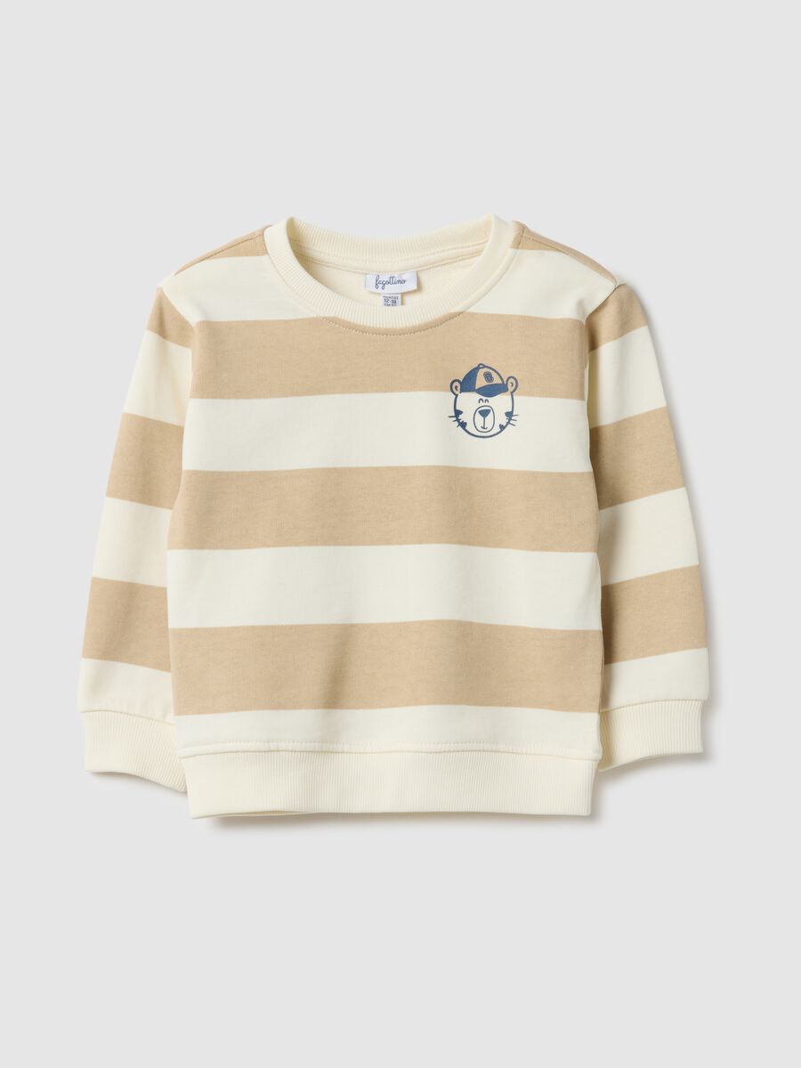 Boys' Pure Cotton Beige Striped Regular Fit Sweatshirt_0