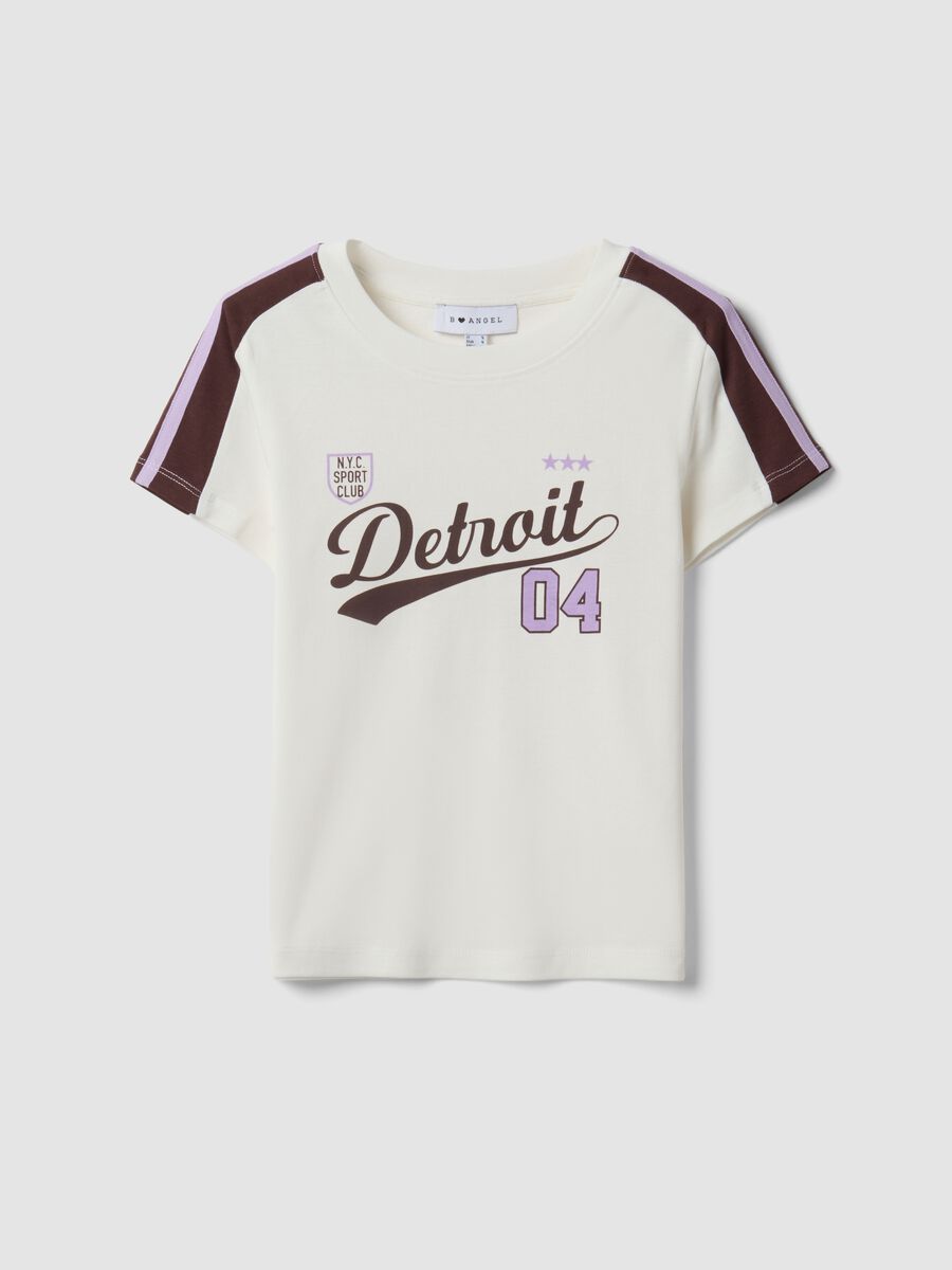 T-shirt bianca in puro cotone con girocollo e stampa Detroit_0