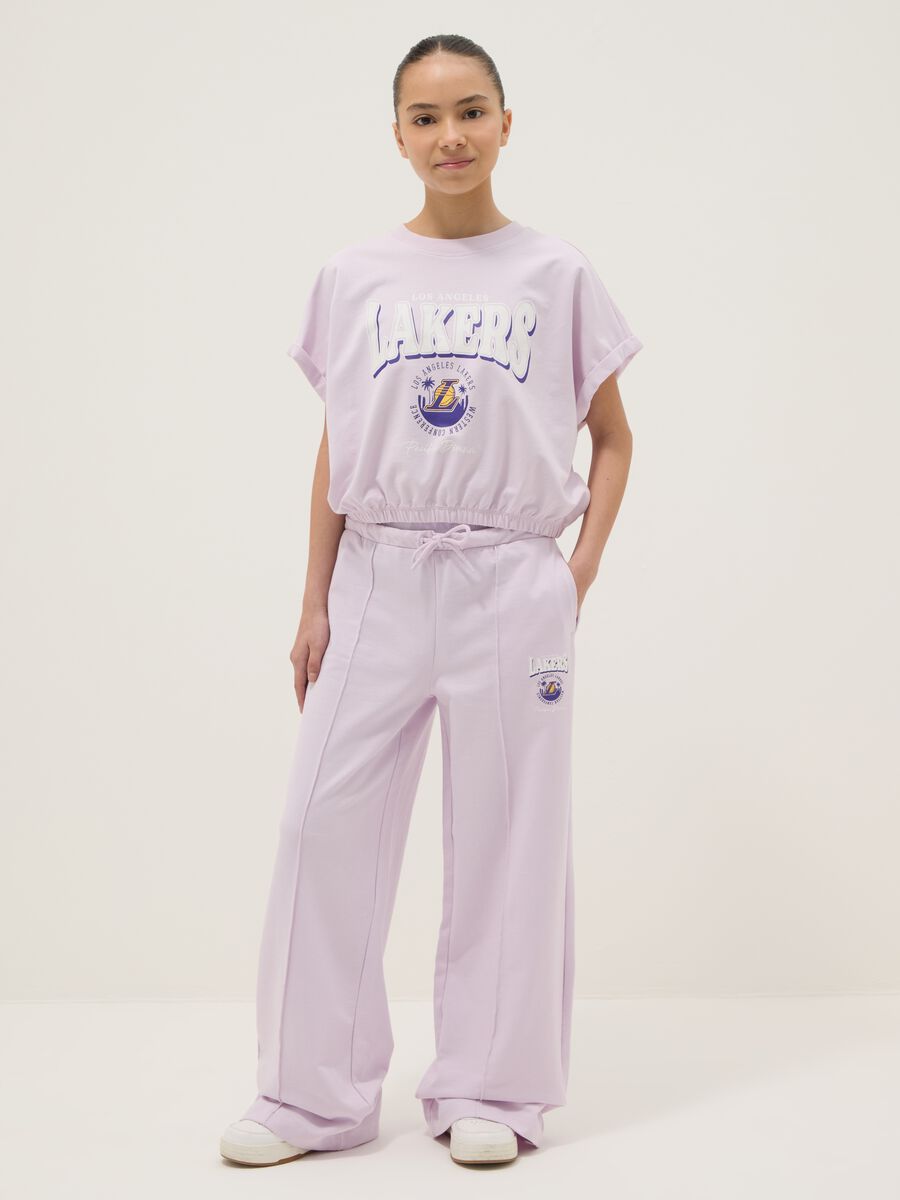 Jogging set viola in cotone elasticizzato con stampa Lakers da ragazza regular fit_0
