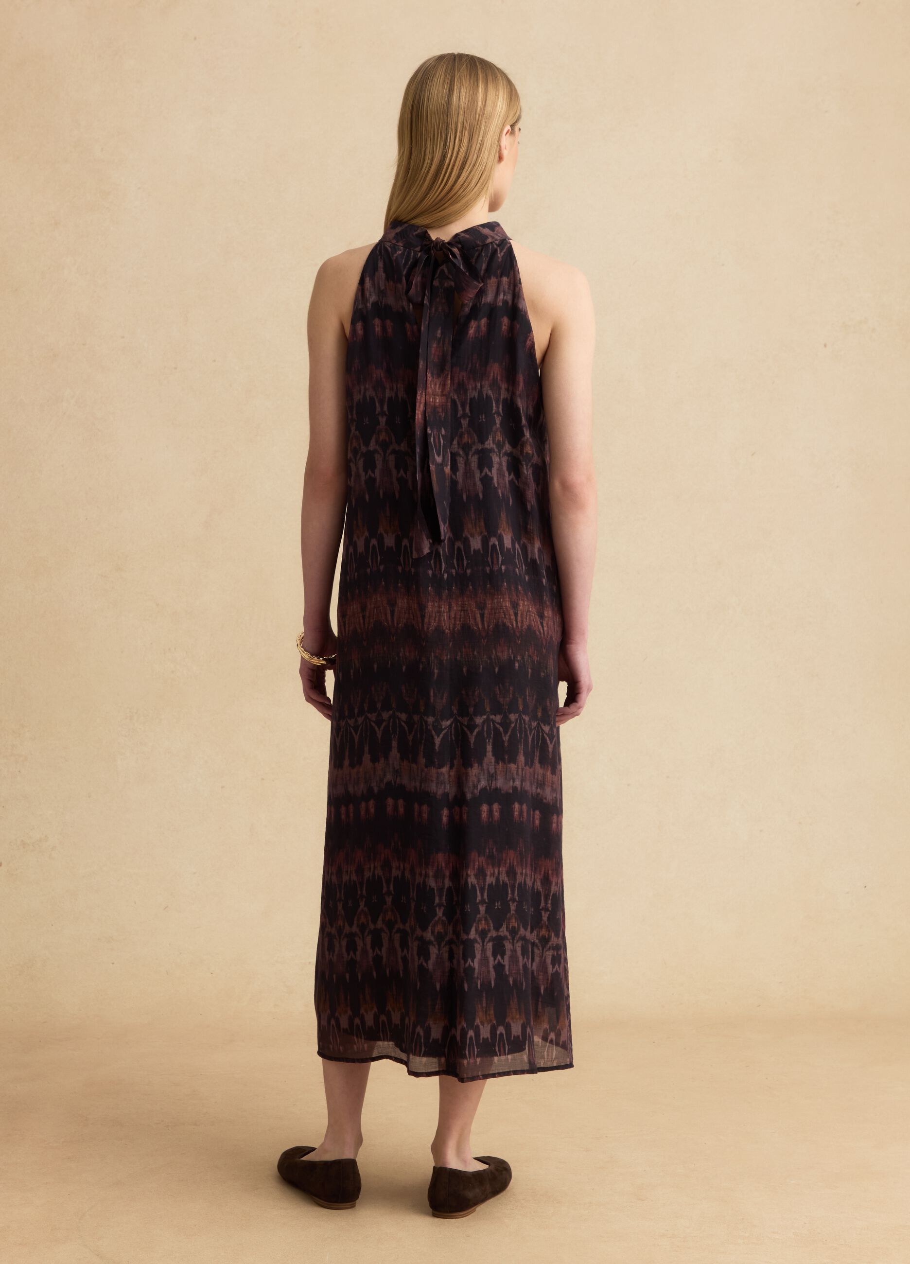 Abito maxi nero e marrone in misto lyocell regular fit con fantasia