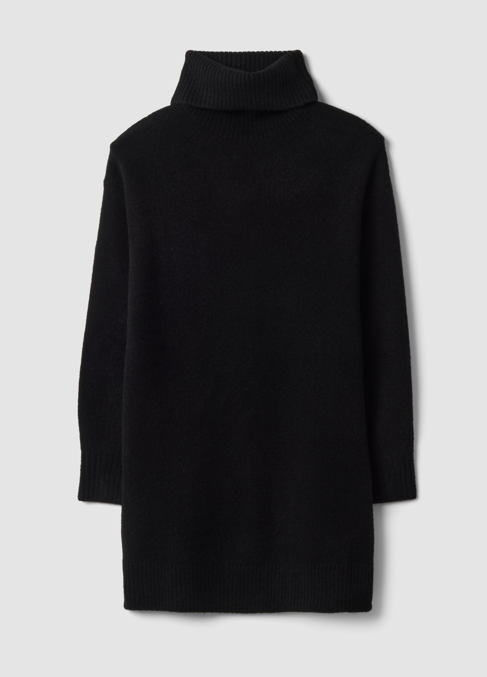 Black Stretch Wool Roll-Neck Dress