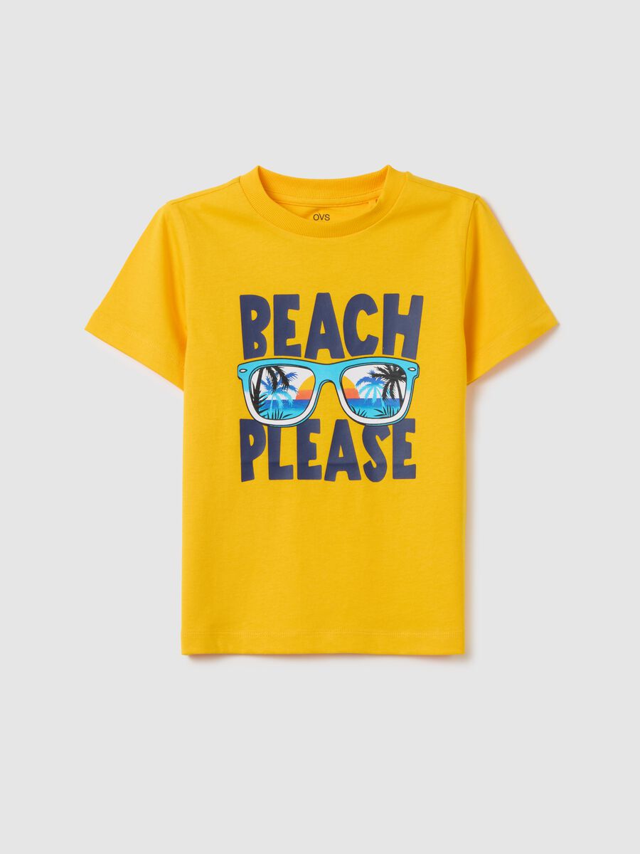 Yellow children's regular fit pure cotton t-shirt with print_0
