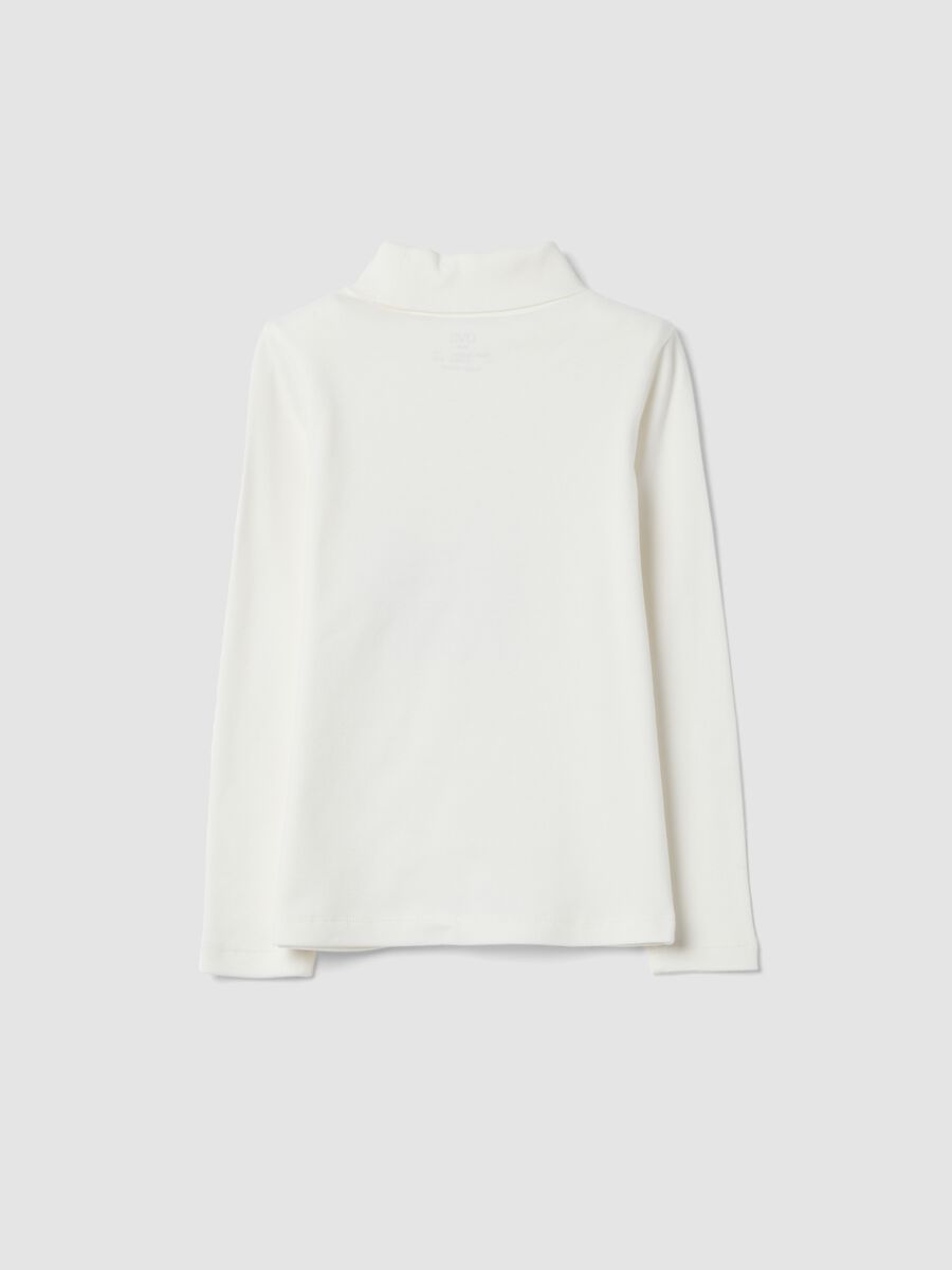 T-shirt bianca in puro cotone dolcevita con stampa_1