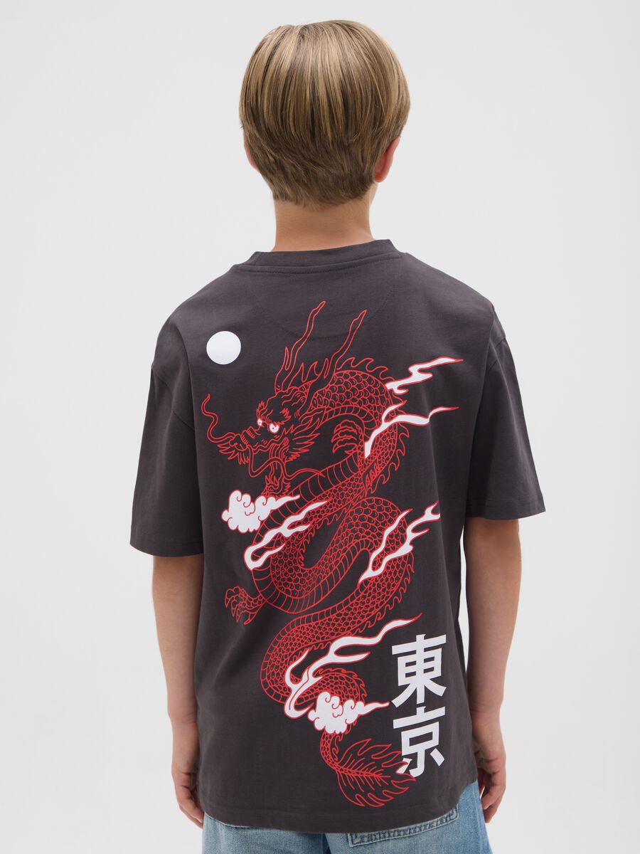 Cotton T-shirt with ideograms and dragon print_1