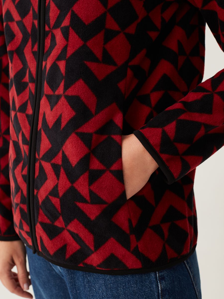 Full-zip in pile con cappuccio e stampa_3