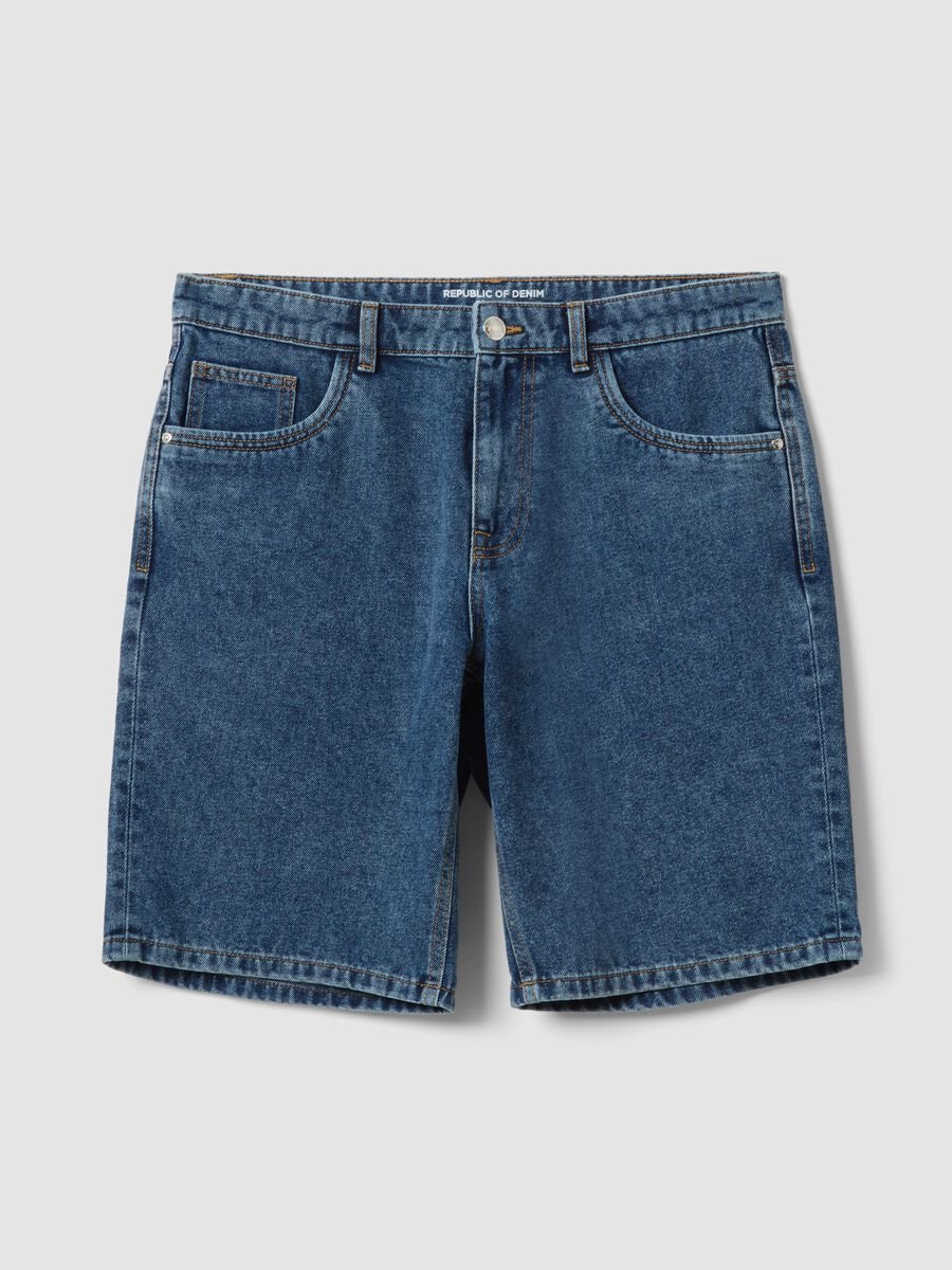 Blue denim Bermuda shorts in cotton blend, regular fit_4