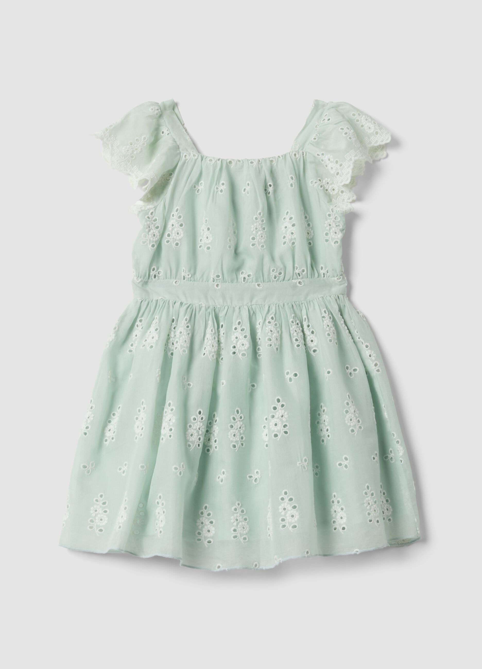 Abito verde traforato in misto viscosa e cotone per bambina regular fit