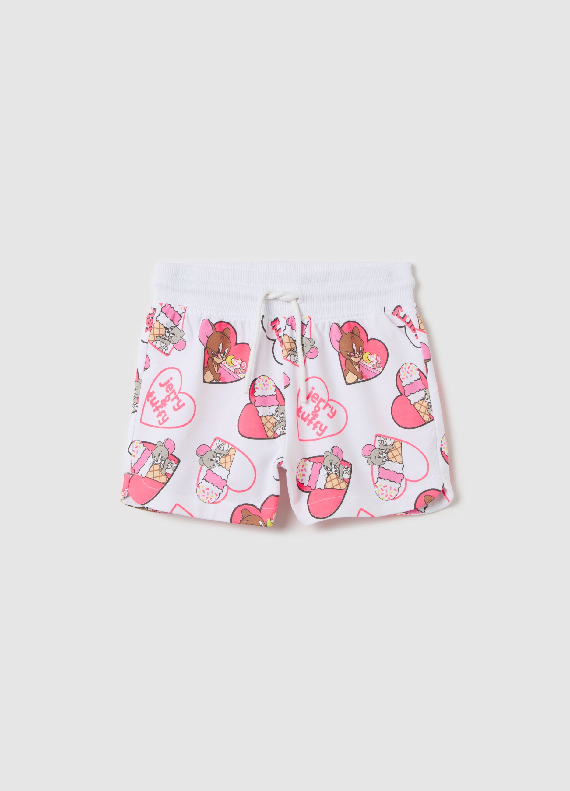Cotton shorts with Tom & Jerry print and drawstring