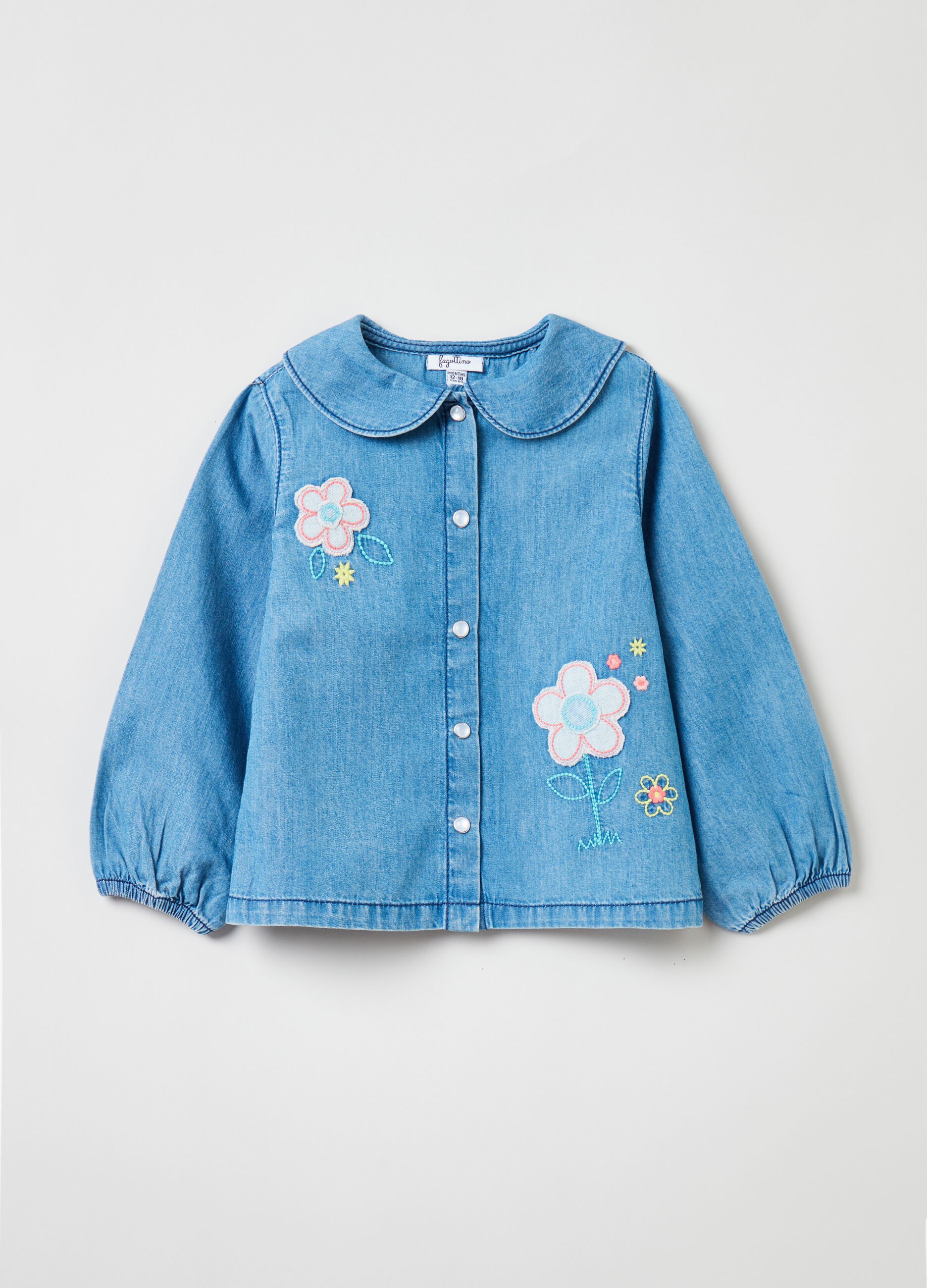 Camicia in denim con ricamo e patch