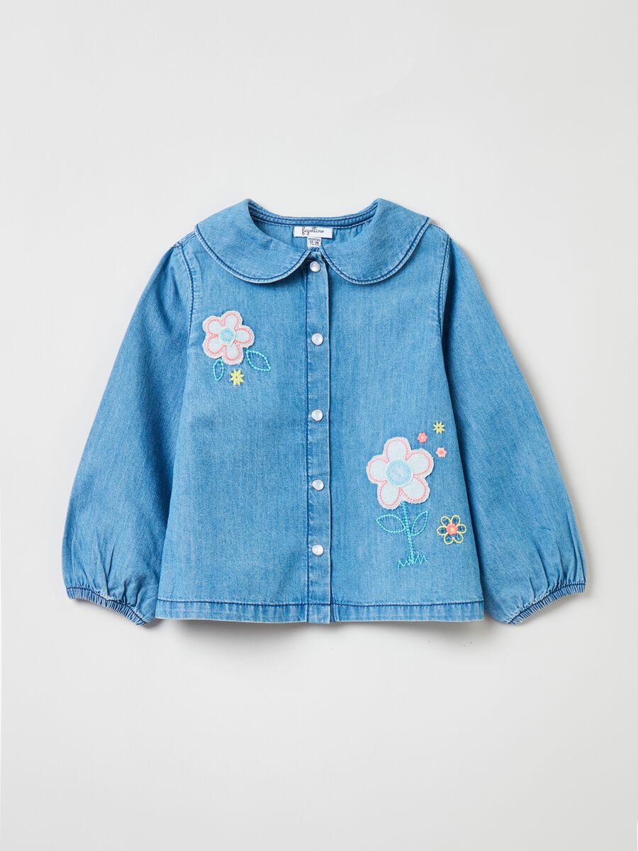 Camicia in denim con ricamo e patch_0