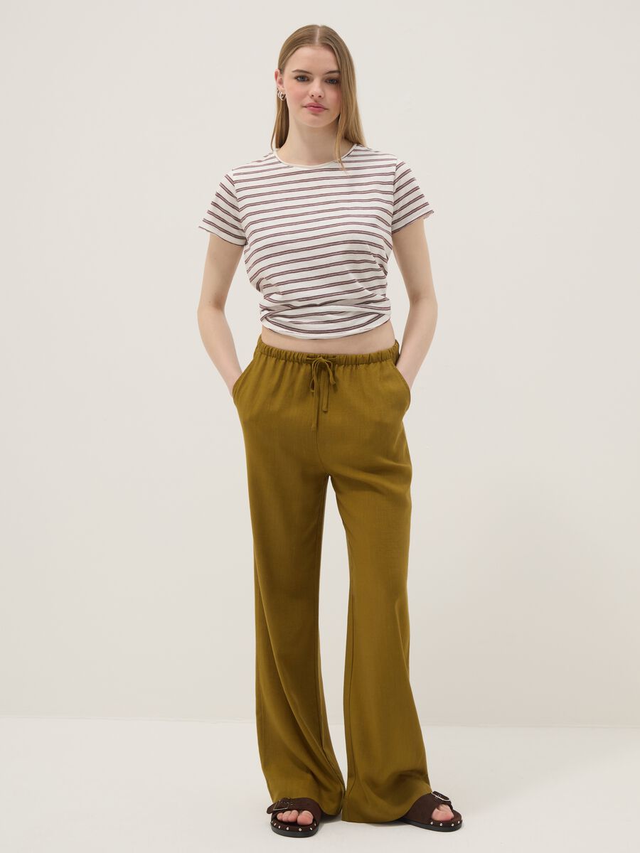 Yellow viscose and linen blend jogger trousers, relaxed fit_0
