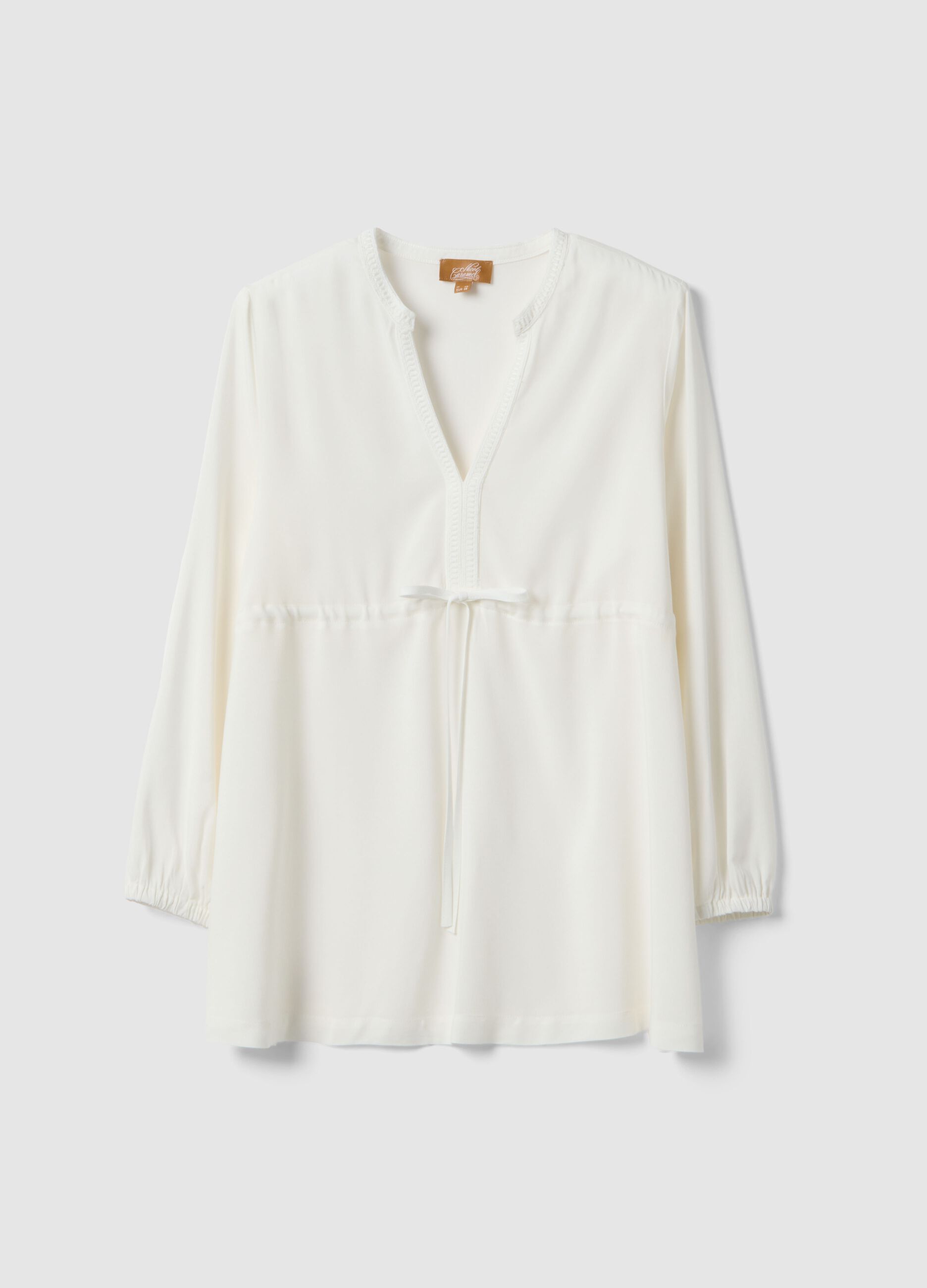 White maternity blouse in pure viscose with Mandarin collar
