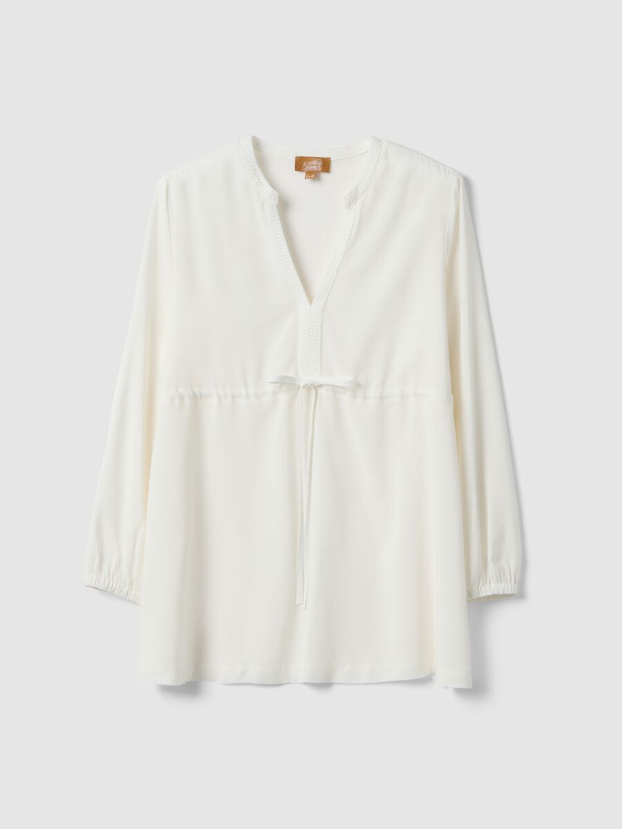 Blusa bianca premaman in pura viscosa con collo alla coreana_4