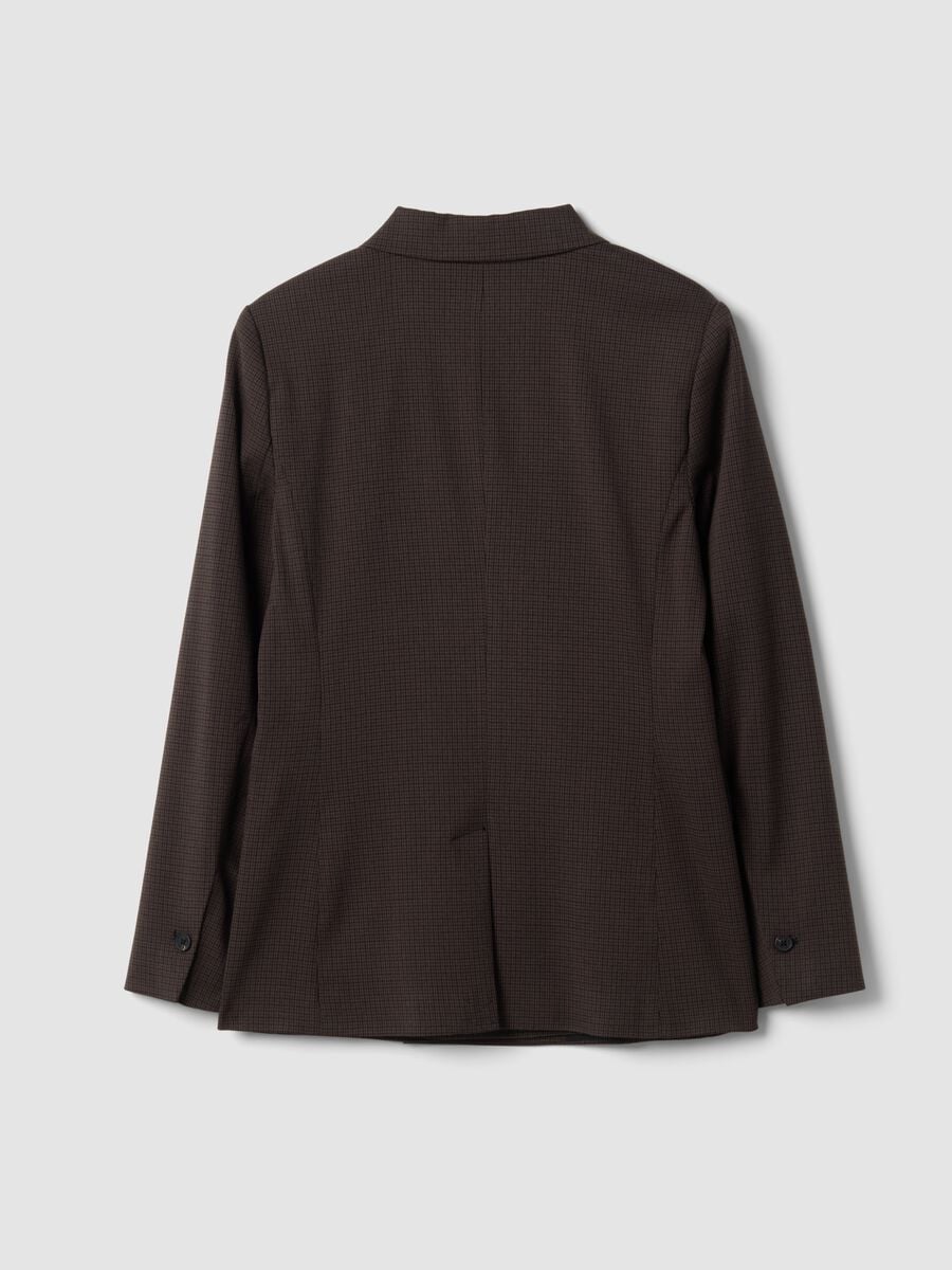 Blazer marrone in viscosa elasticizzata regular fit a microquadri_6