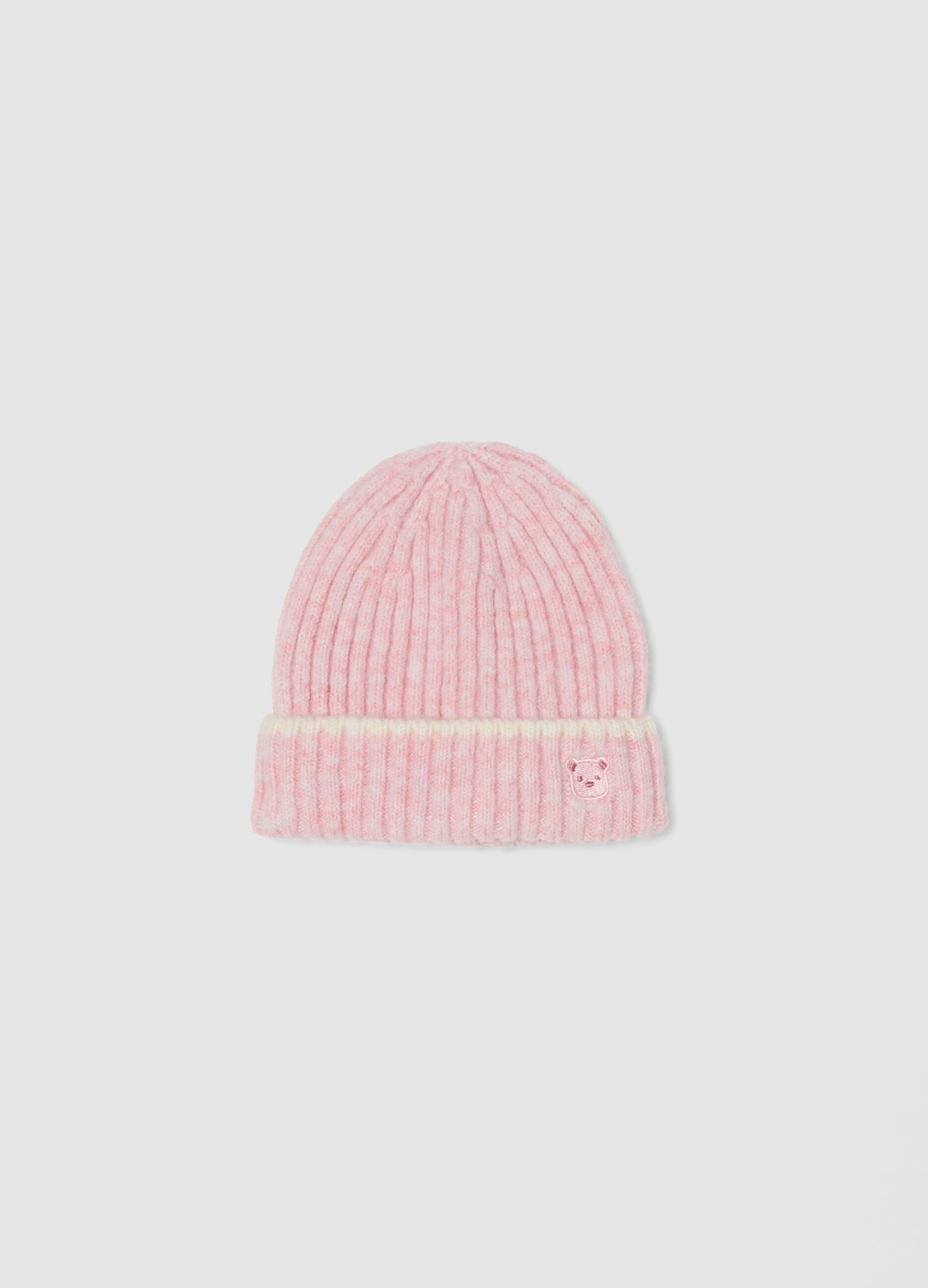Cappello rosa in lana elasticizzata a coste