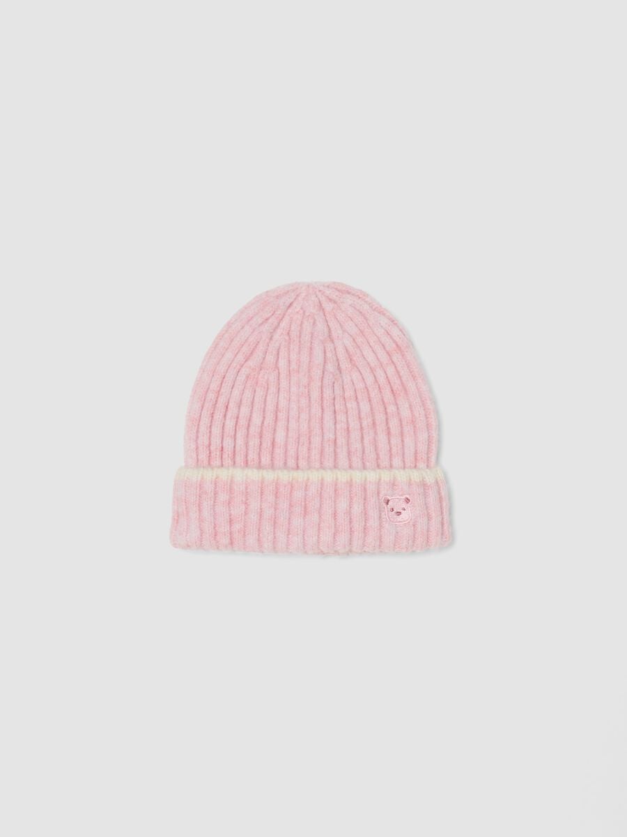 Cappello rosa in lana elasticizzata a coste_0
