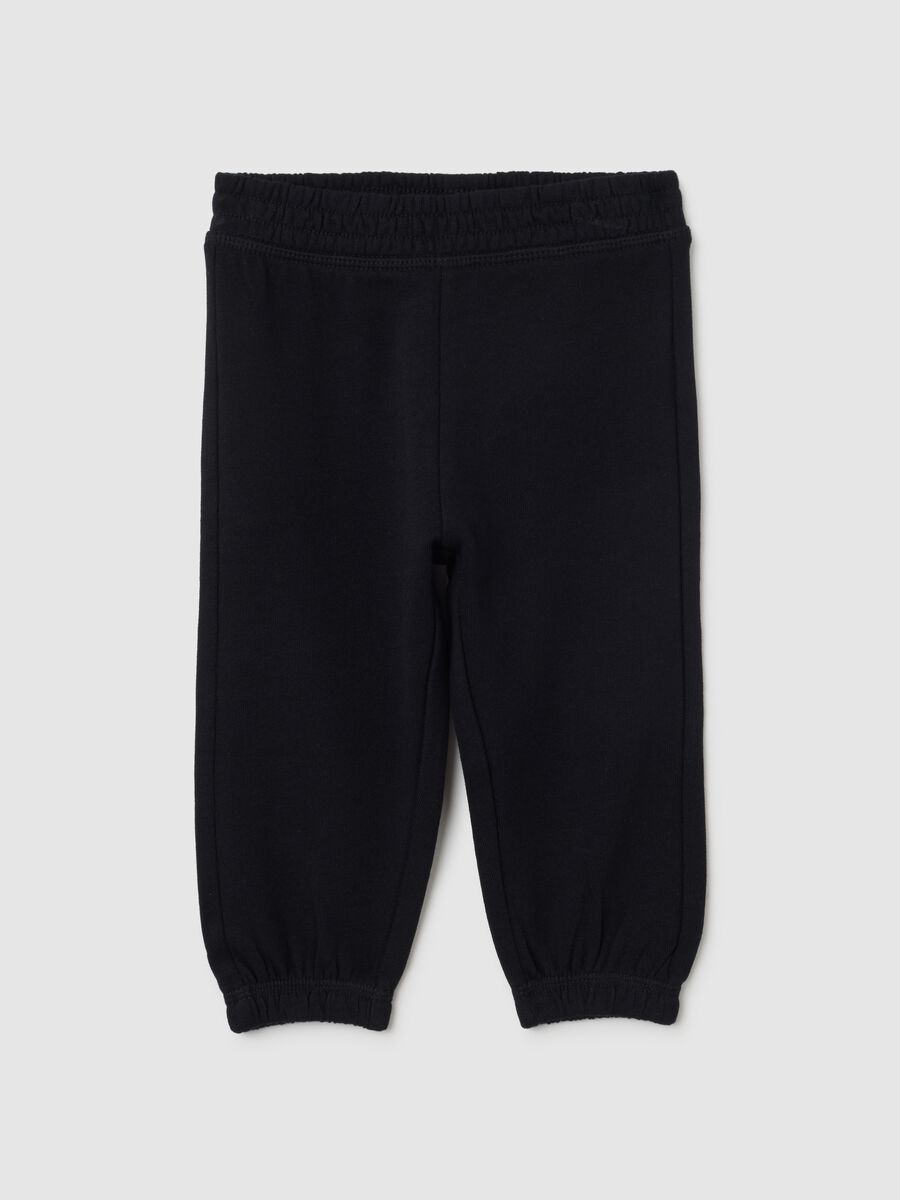 Girls' black cotton jogger trousers regular fit_0
