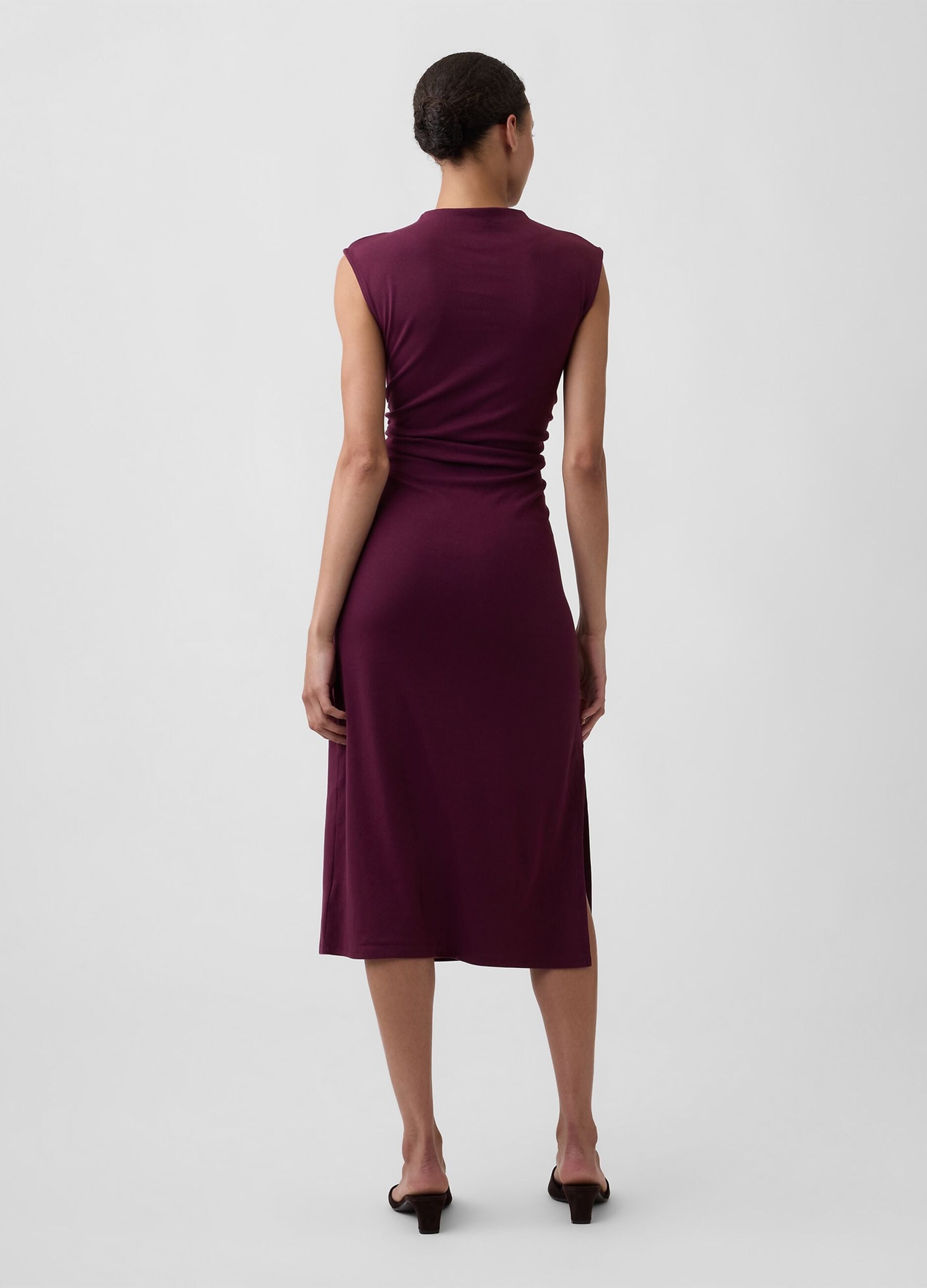 Red stretch-cotton midi dress with side slit