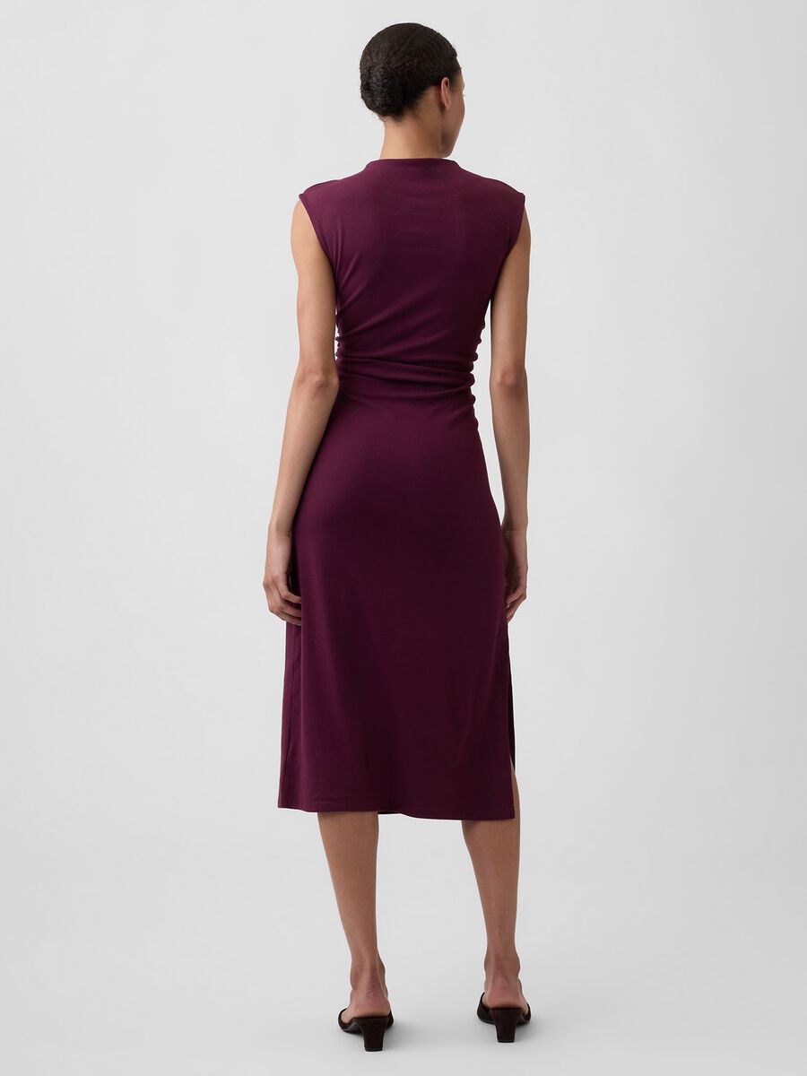 Red stretch-cotton midi dress with side slit_2