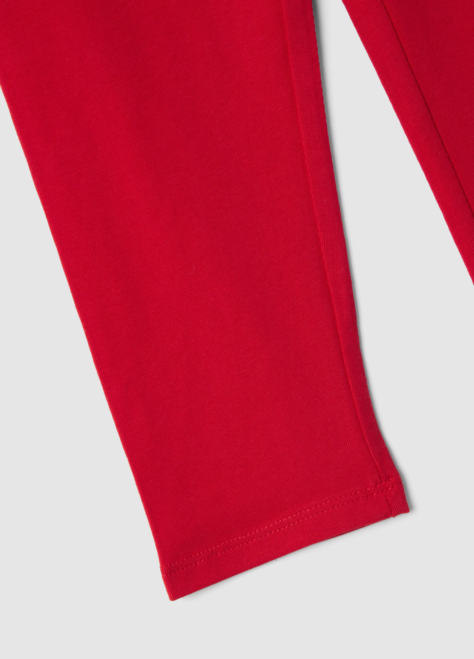Girl's red stretch cotton slim fit leggings with heart