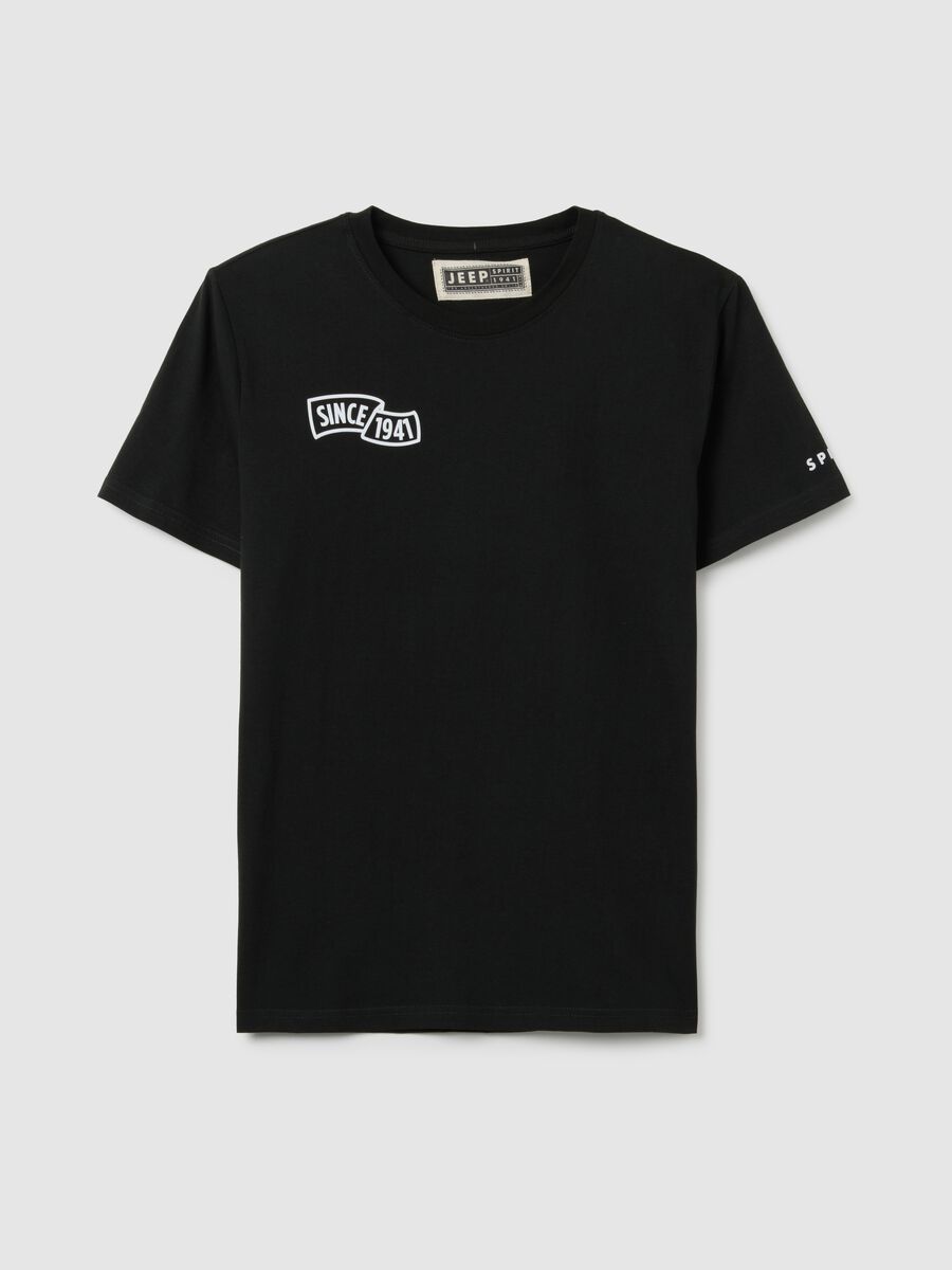 T-shirt da uomo in puro cotone nero regular fit con stampa_0