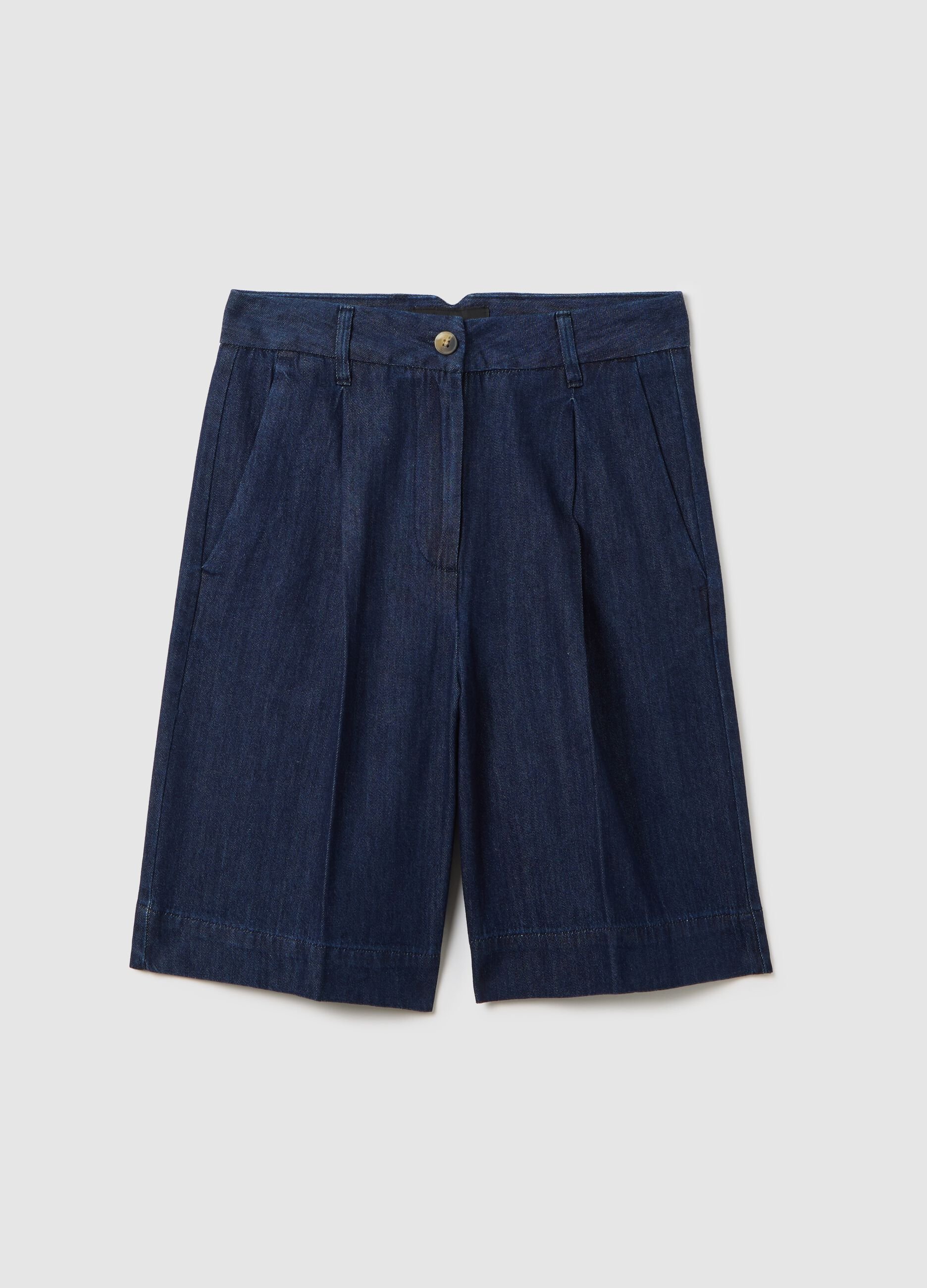 Bermuda da donna in puro cotone blu regular fit
