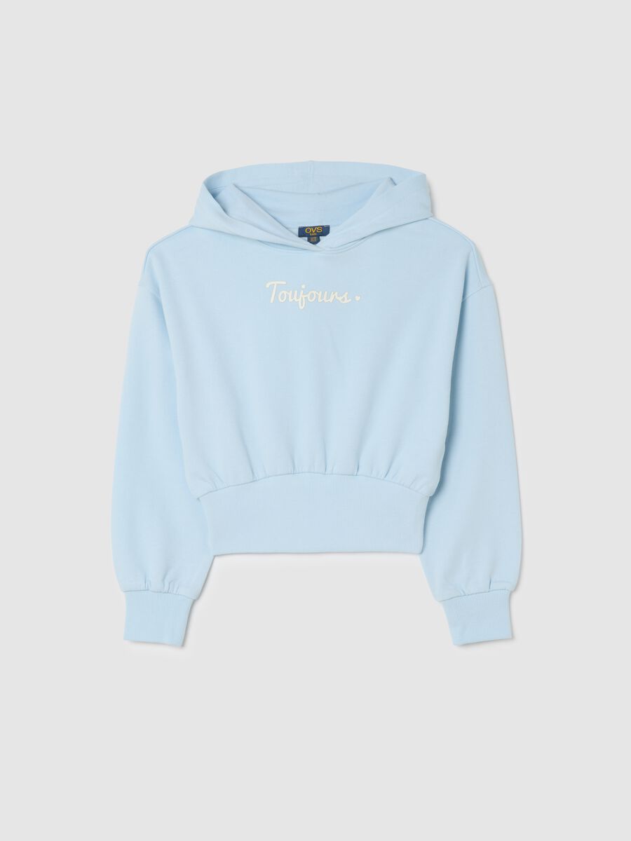 Felpa corta azzurra da ragazza in puro cotone regular fit_0