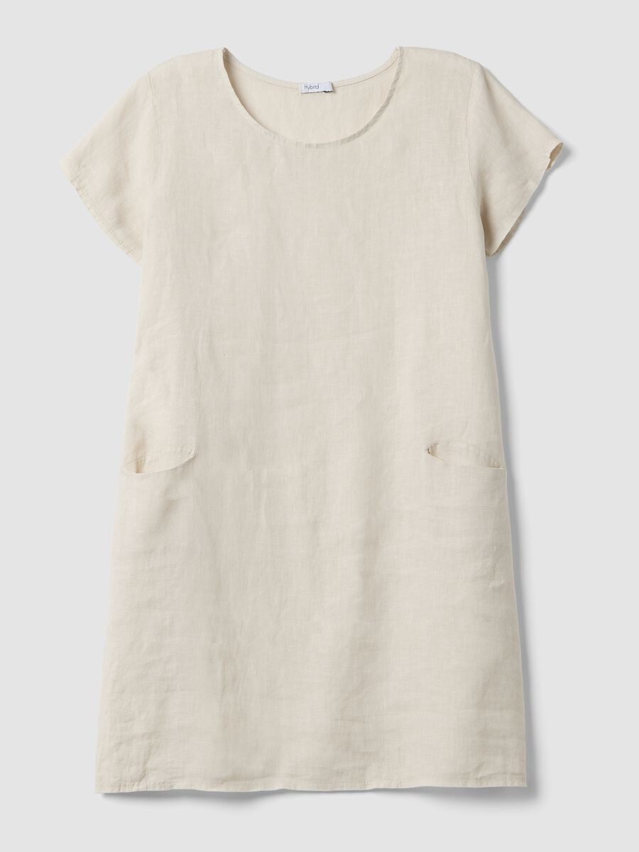 Beige pure linen dress with patch pockets, regular fit_4