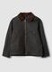 Black cotton-blend jacket with velvet collar for boys_0