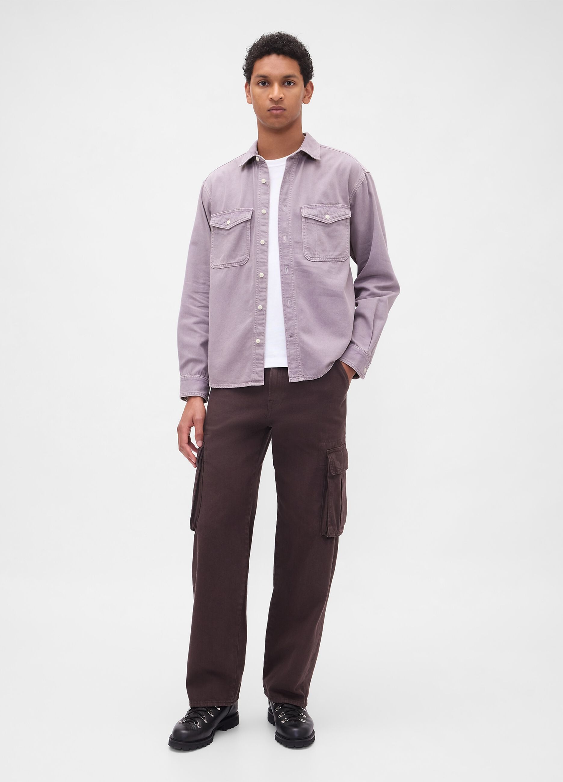 Long-sleeved purple shirt in cotton and Lyocell blend