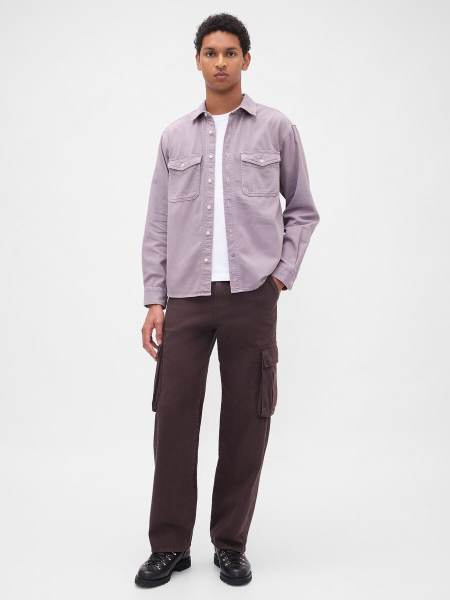 Long-sleeved purple shirt in cotton and Lyocell blend_1