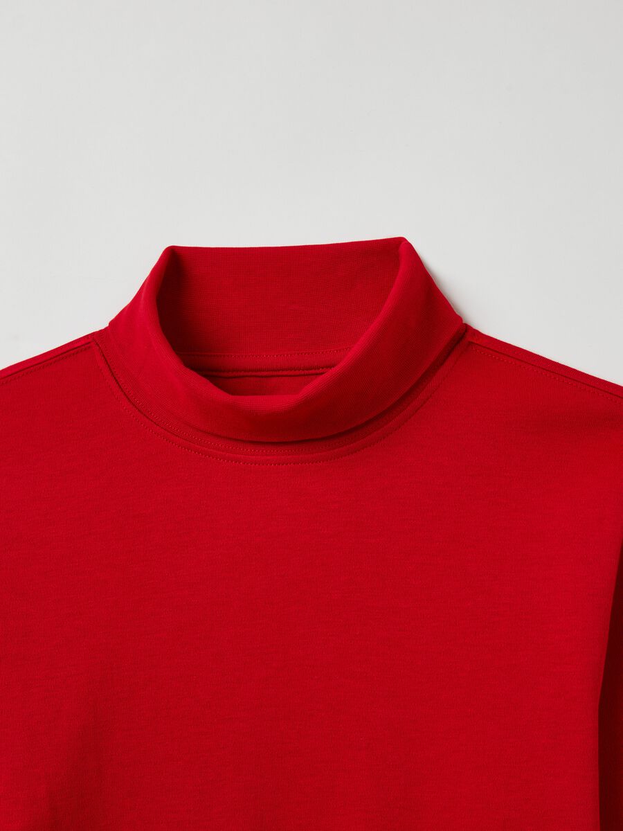 T-shirt in cotone interlock con collo alto_0