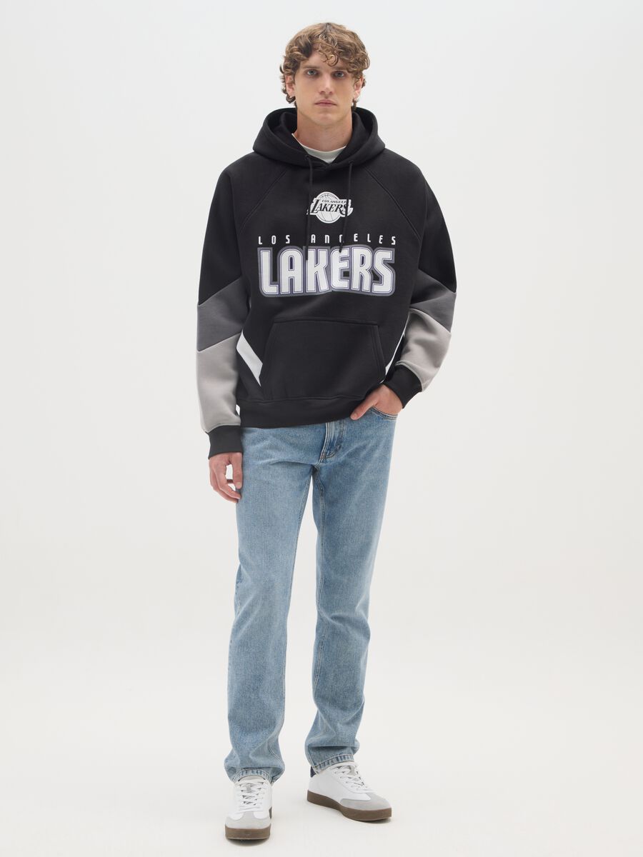 Black cotton blend sweatshirt with Los Angeles Lakers print_1