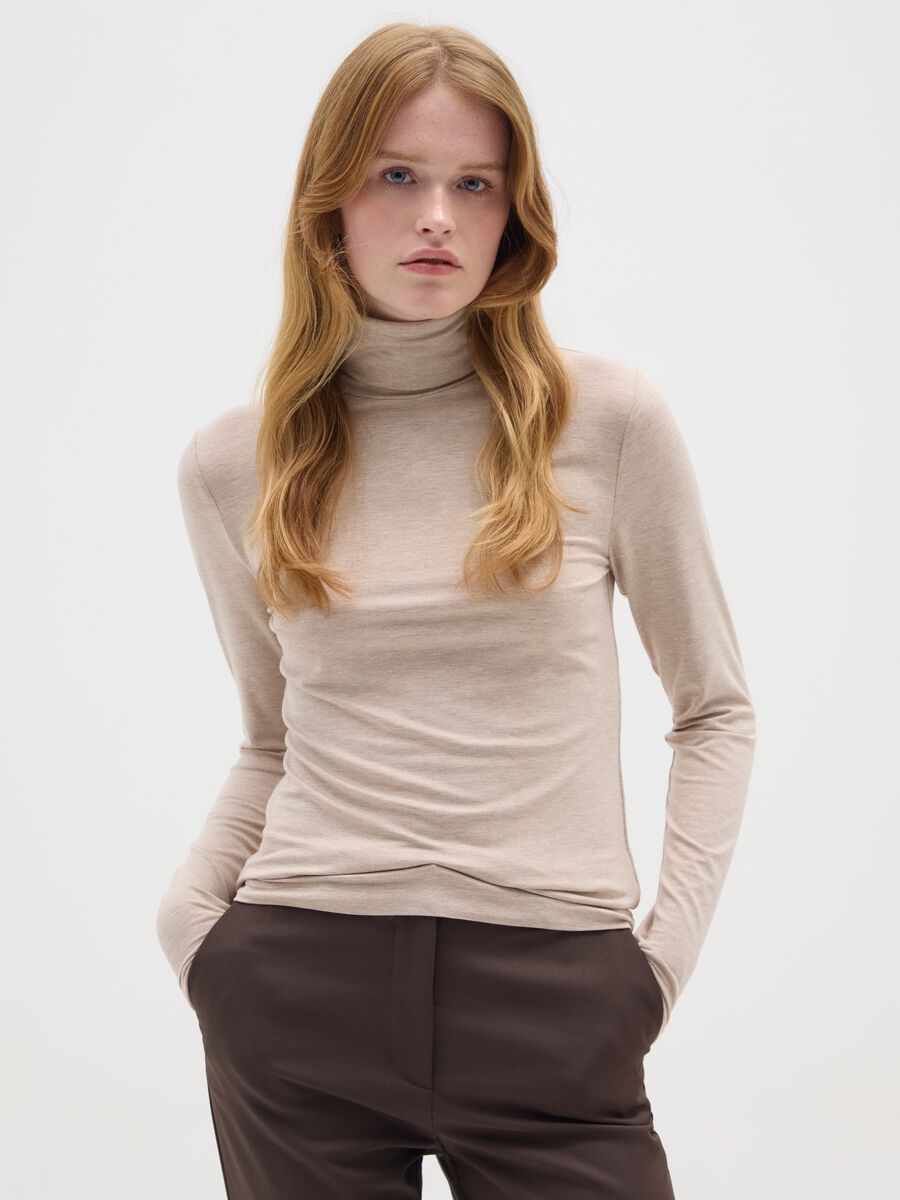 Beige Regular Fit Turtleneck Sweater_0