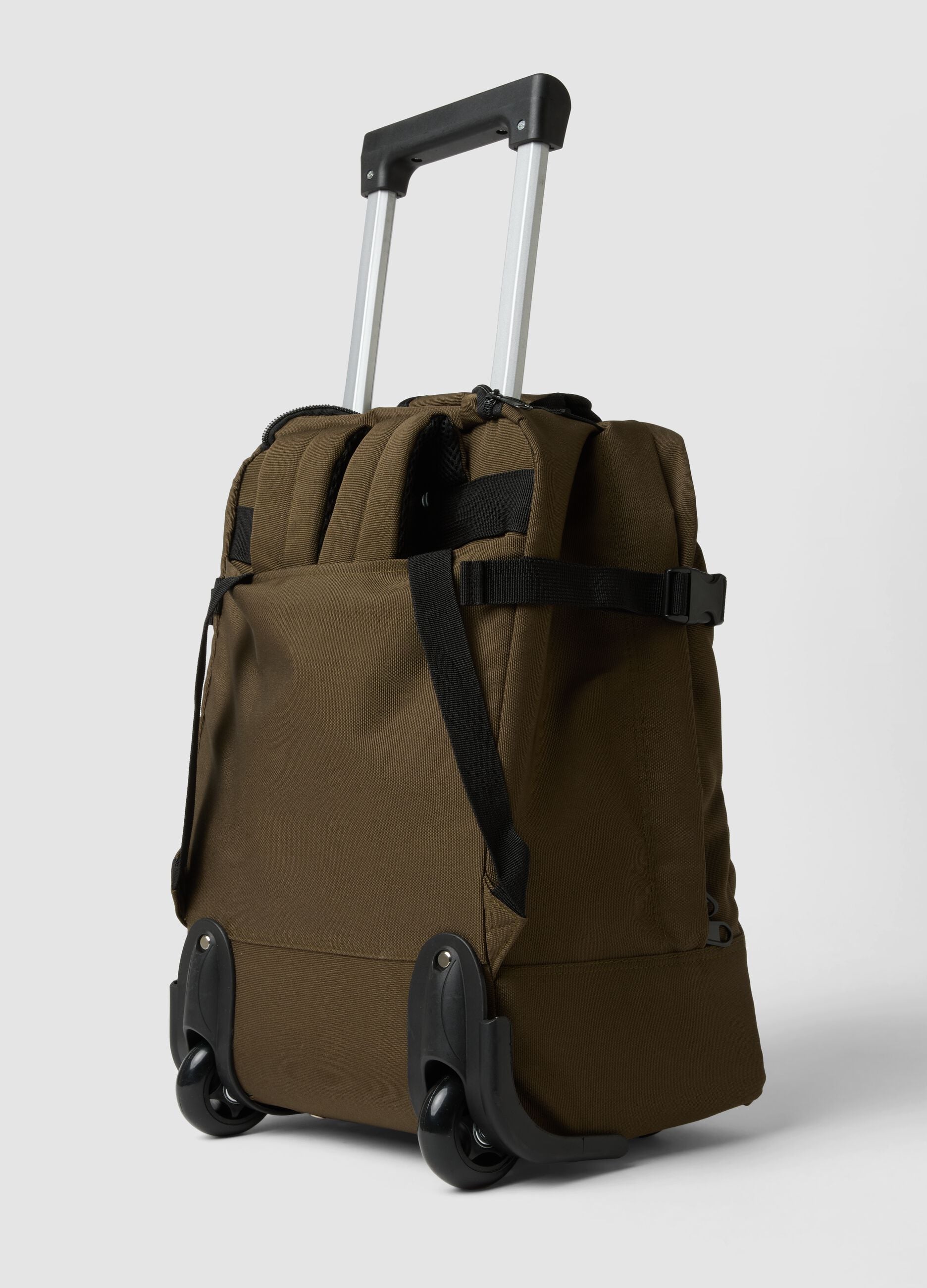 Borsa trolley marrone con spallacci e manico telescopico