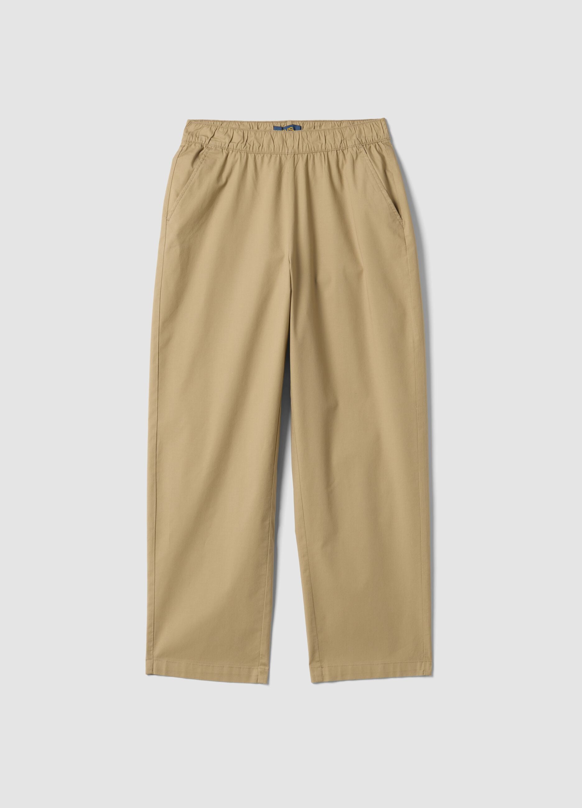 Beige stretch-cotton trousers with elasticated waistband