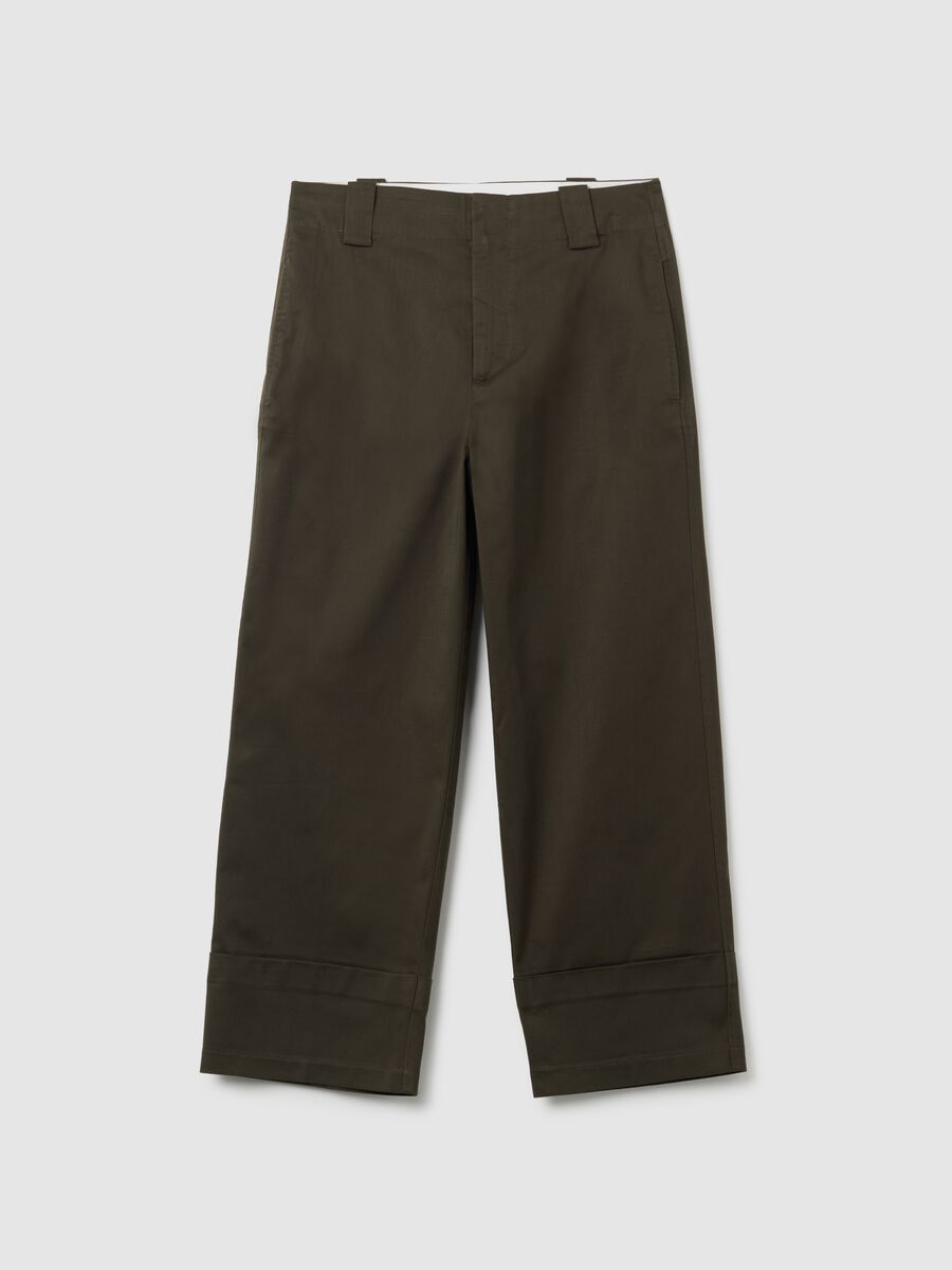 Brown regular fit stretch cotton trousers_4