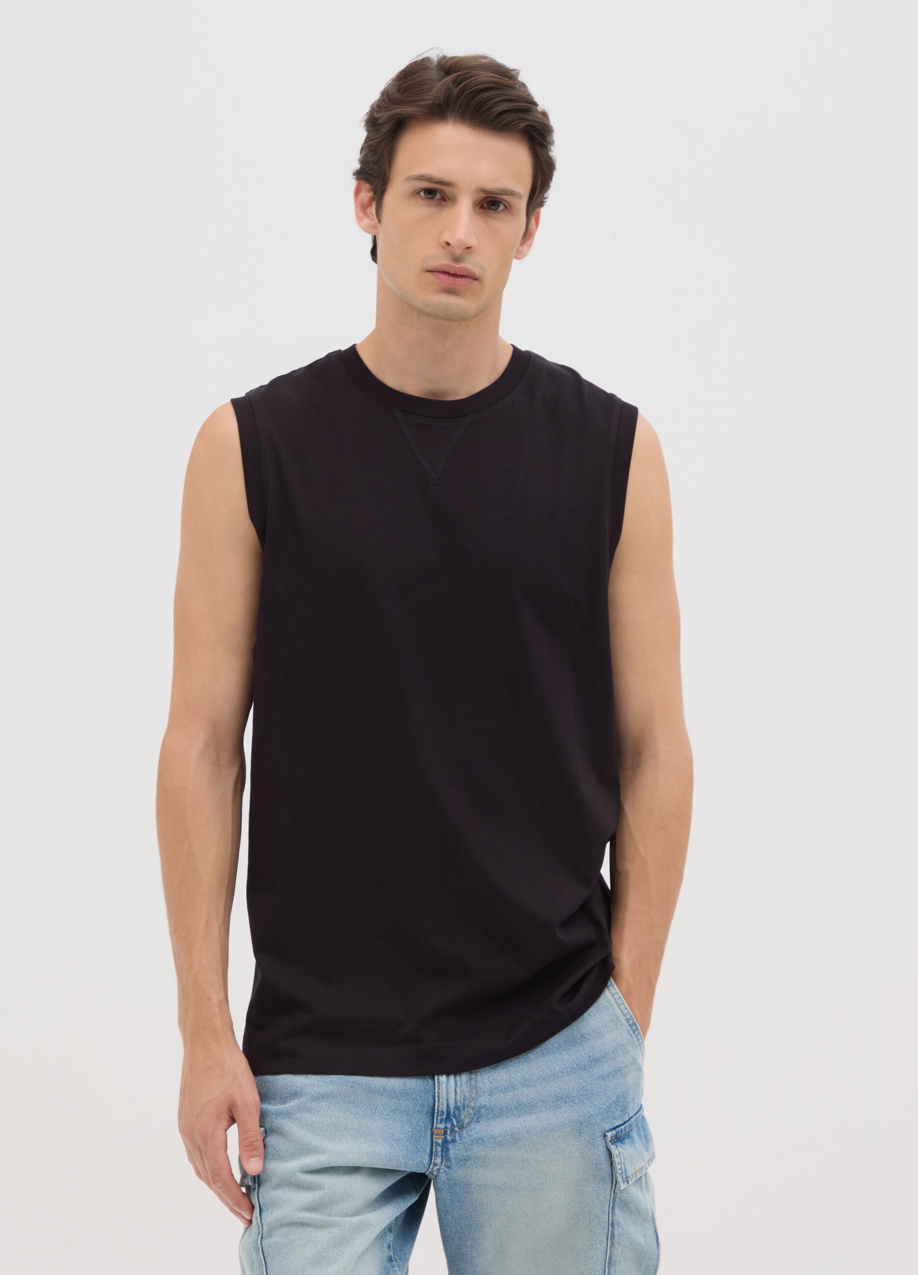 Canotta oversize da uomo in puro cotone nero regular fit
