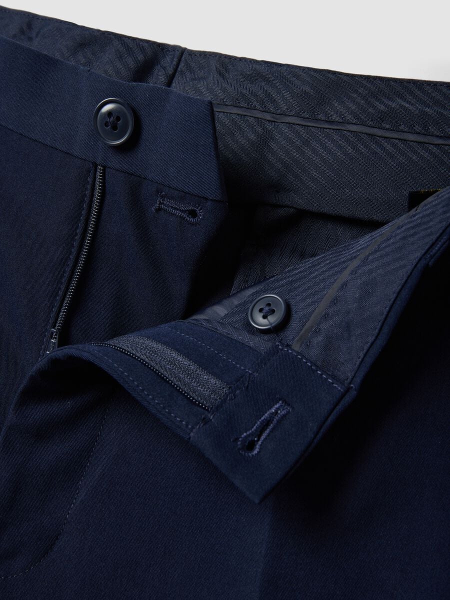 Navy slim-fit formal trousers in stretch viscose_1