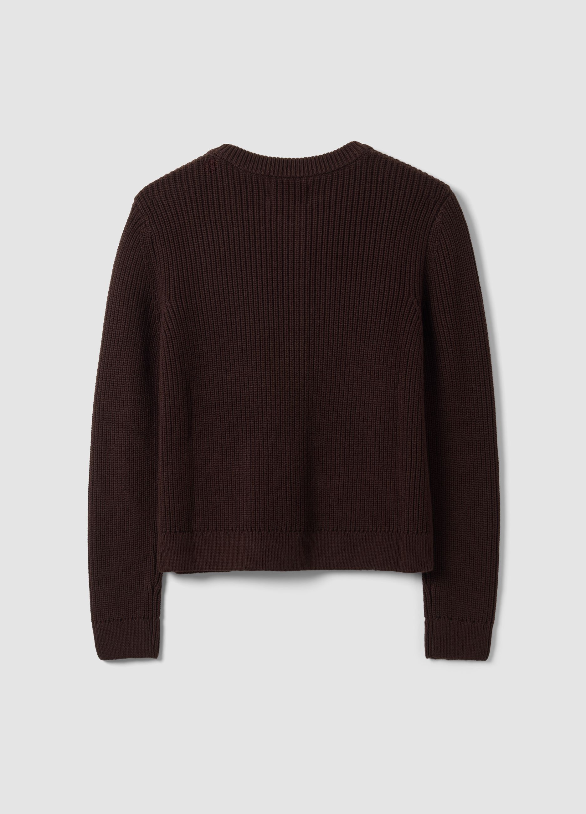 Brown pure cotton crew-neck knit cardigan