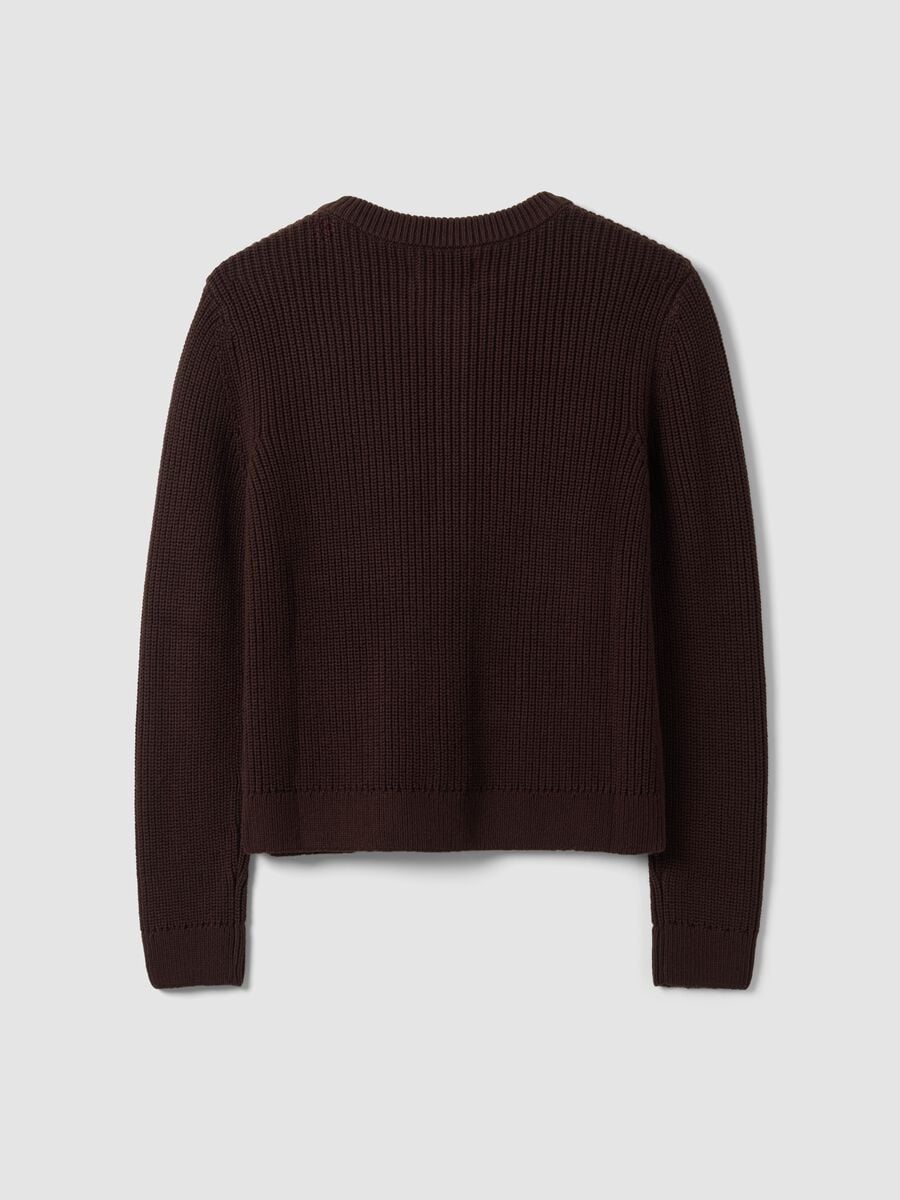 Brown pure cotton crew-neck knit cardigan_6