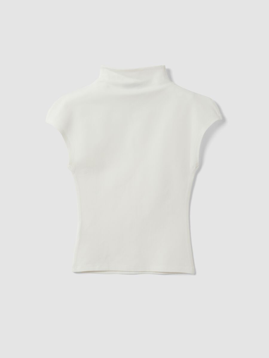 T-shirt bianca in modal e cotone elasticizzato con collo rialzato fitted_2