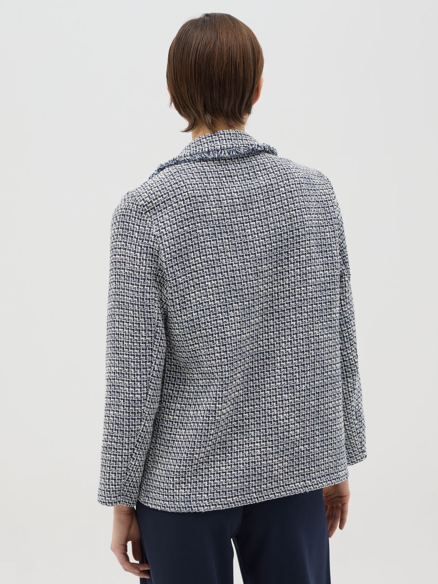 White and blue open blazer in fringed tweed_2